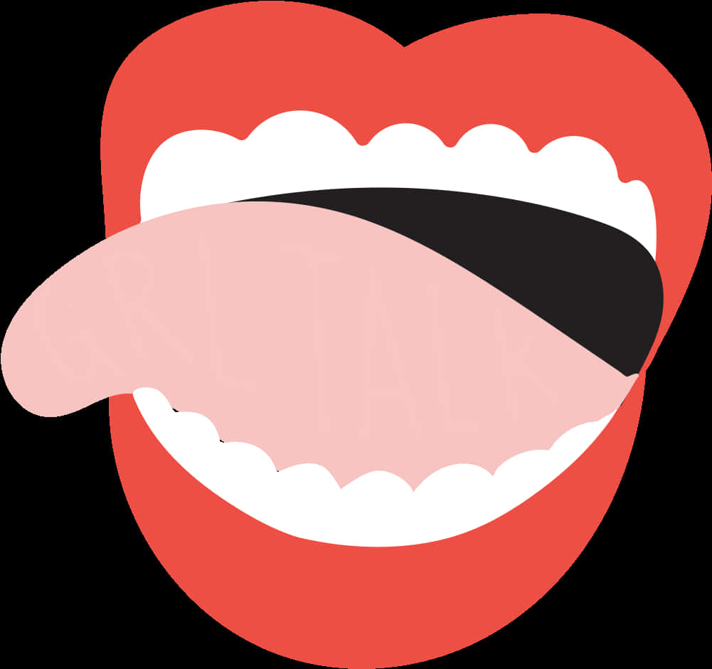 Tongue 桌布 壁紙 — 一個風格化的卡通嘴巴，紅色嘴唇和粉紅色舌頭伸出，背景為黑色。