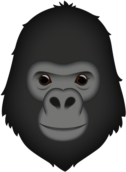 Gorilla 桌布 壁紙 — 一個風格化的卡通大猩猩臉，有深色毛髮和溫柔的微笑，背景為純色。