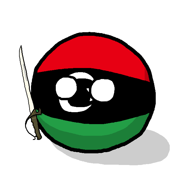 Libya 桌布 壁紙 — 一個風格化的卡通海盜，戴紅帽、綠圍巾、持劍，背景為黑色。