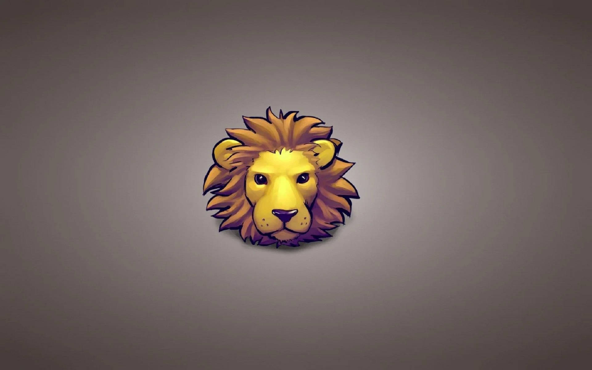 Lion Head 桌布 壁紙 — 一個風格化的卡通獅子頭，黃色臉龐和棕色鬃毛，居中在柔和的灰色漸變背景上。