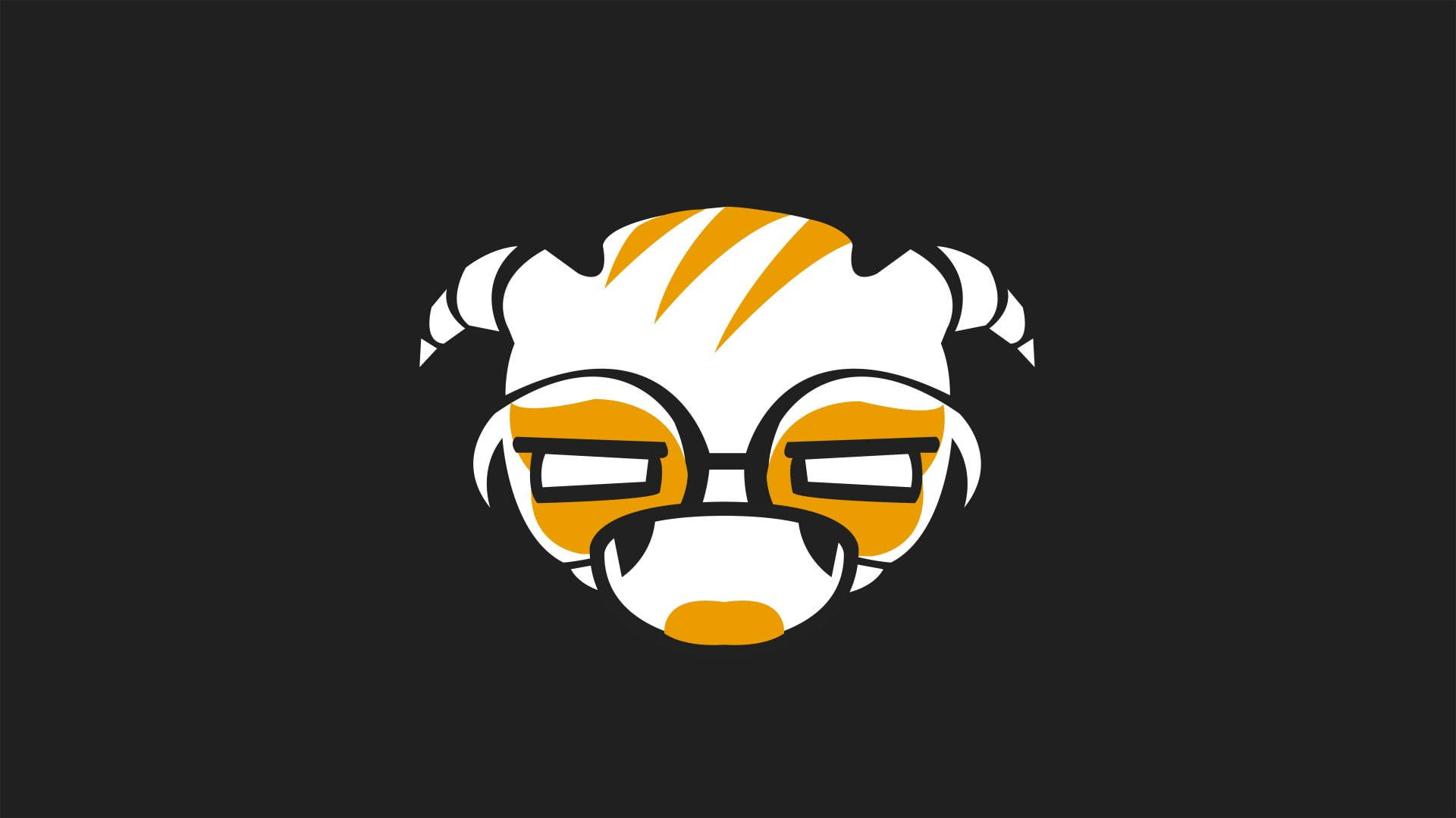 dokkaebi rainbow six siege 桌布 壁紙 — 一個風格化的卡通老虎頭，帶有橙色條紋和眼鏡，背景為黑色。
