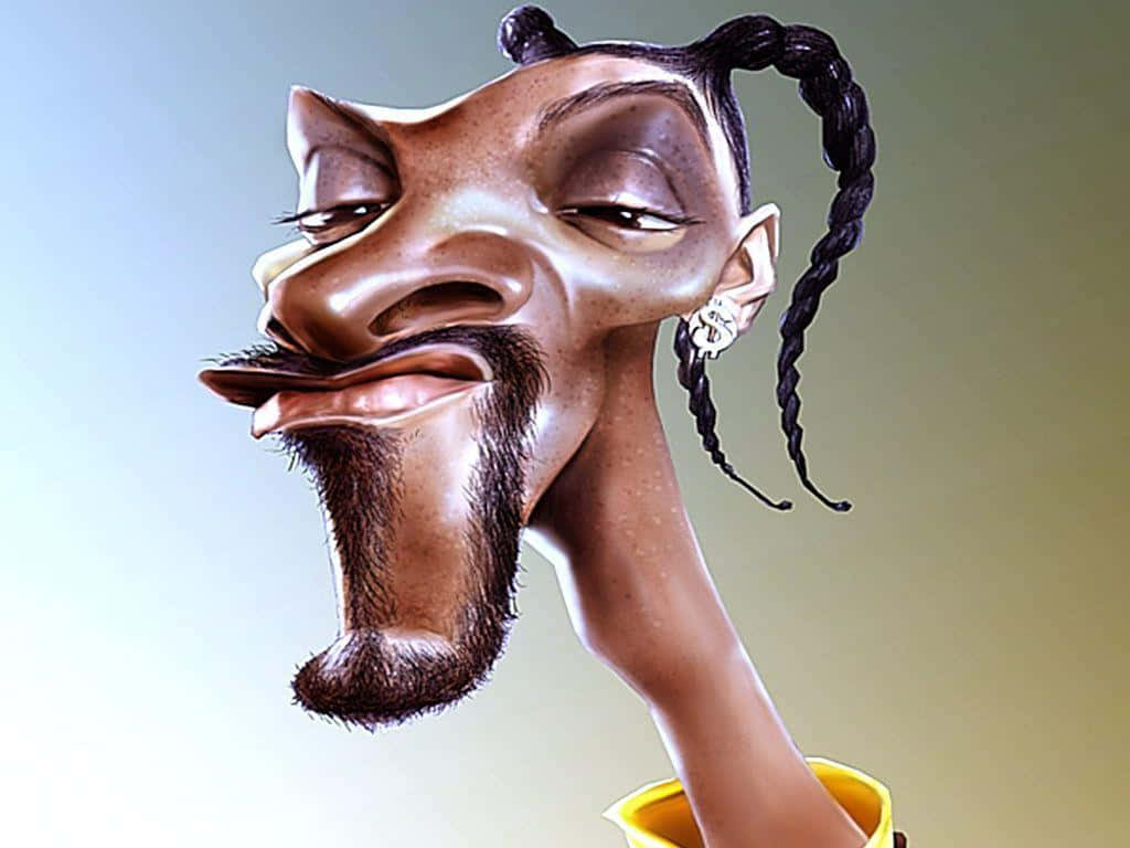 Snoop Dogg 桌布 壁紙 — 一個風格化的卡通肖像，描繪一位留著辮子頭髮和山羊鬍鬚的男人，背景是柔和的漸變色。