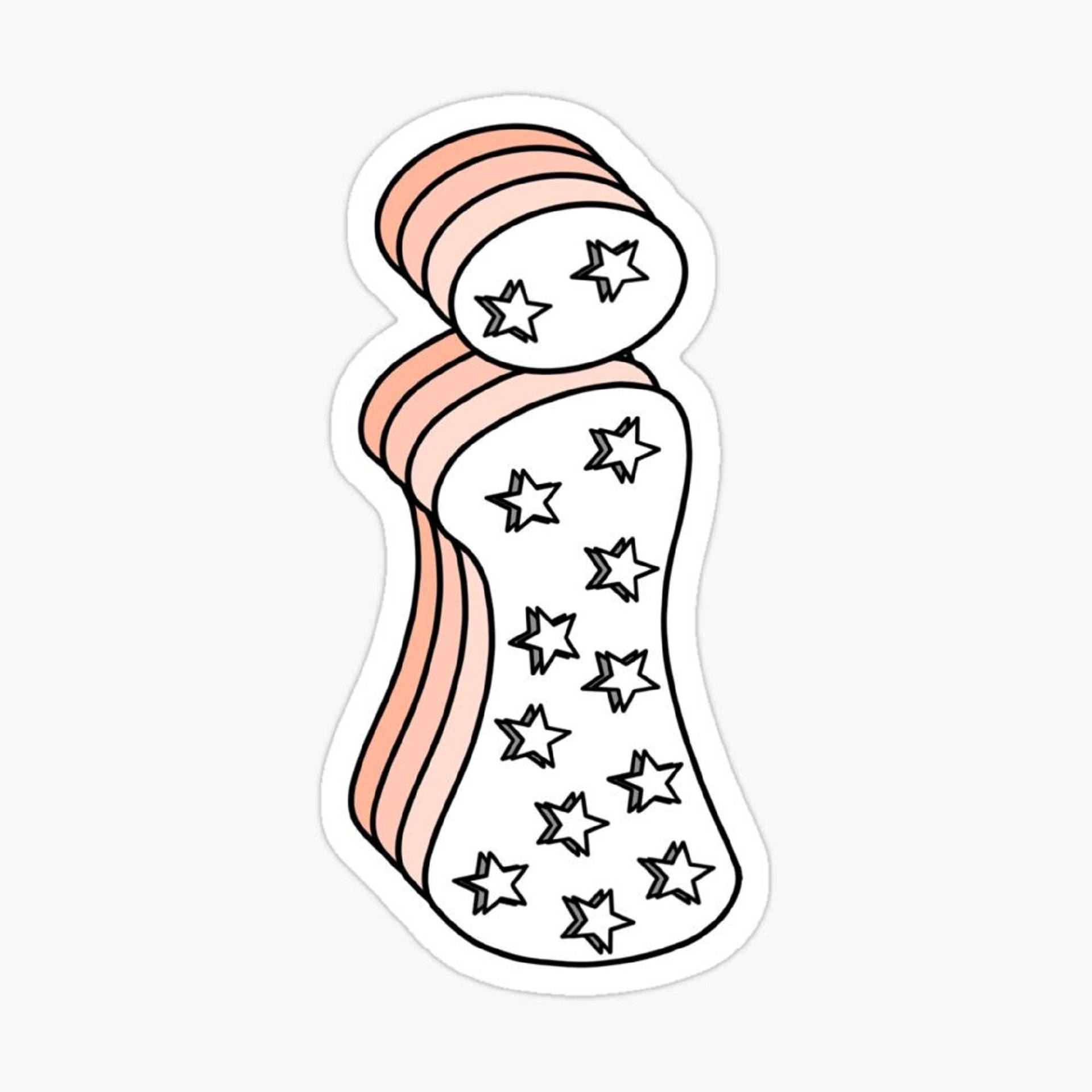 Letter I 桌布 壁紙 — 一個風格化的卡通腳，帶有蜜桃條紋和黑色輪廓星星，背景為白色。