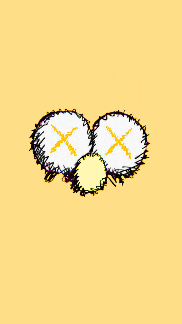 Cool Kaws 桌布 壁紙 — 一個風格化的卡通臉孔，有兩個毛茸茸的白色眼睛，上面有黃色X標記，還有一個黃色鼻子，背景是純黃色。