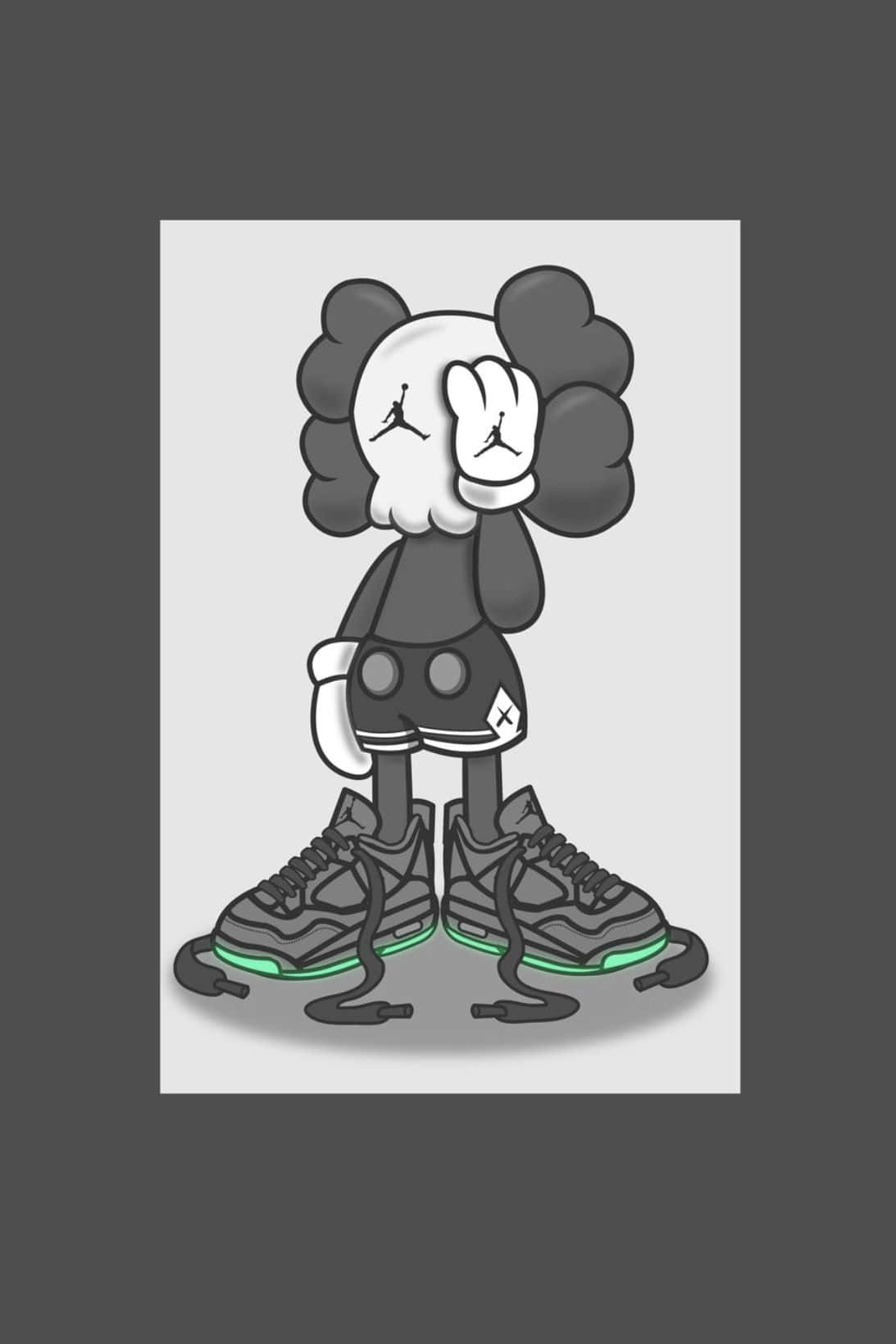 穿著發光鞋底運動鞋的Kaws角色敬禮 — Air Jordan 1 壁紙