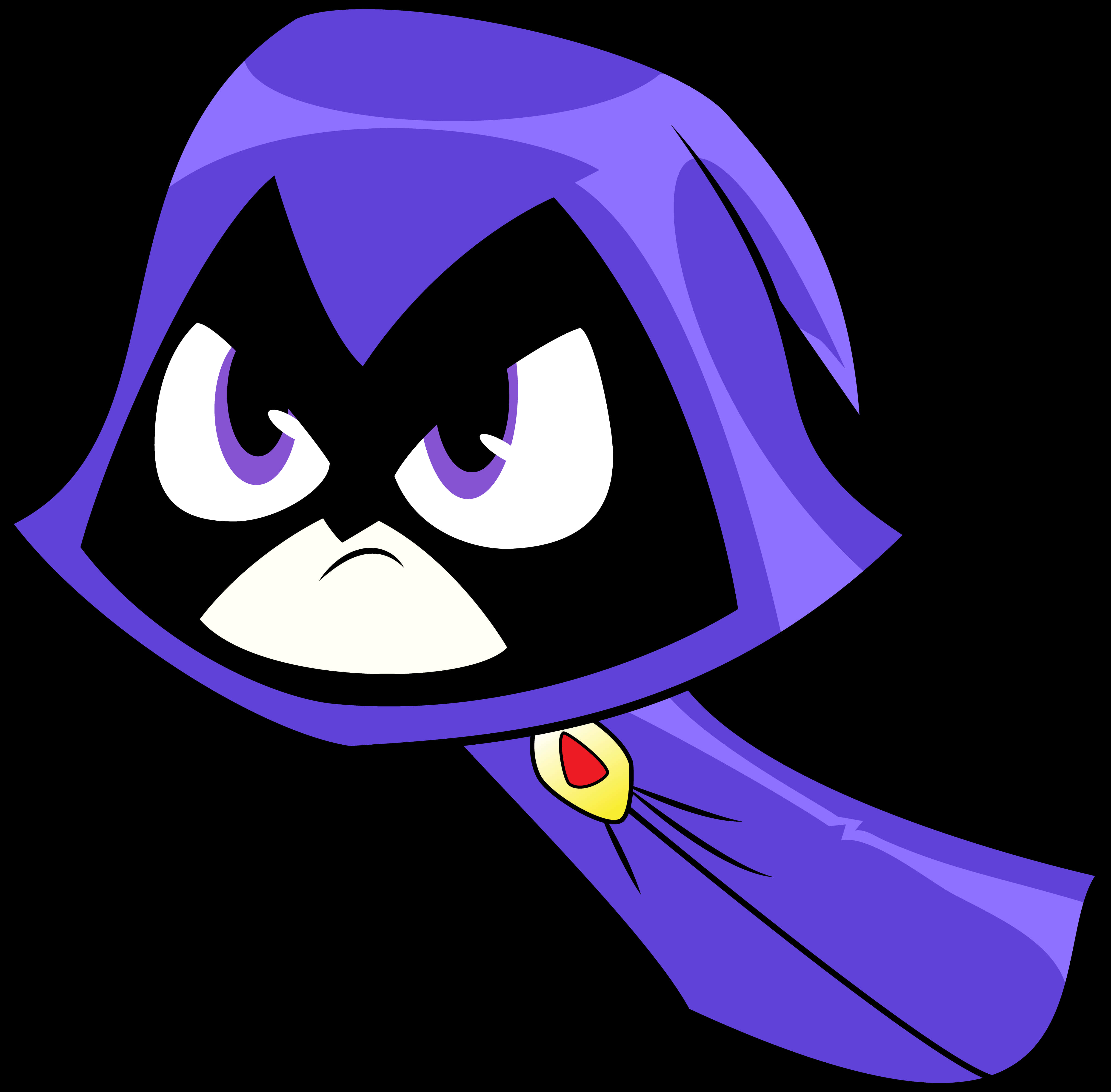 Teen Titans Go Raven 桌布 壁紙 — 一個風格化的卡通角色，身穿紫色連帽斗篷，表情憤怒，背景為黑色。