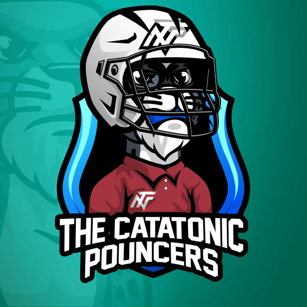 catatonic 桌布 壁紙 — 一個風格化的卡通貓吉祥物，戴著足球頭盔和紅色Polo衫，下方有粗體文字。