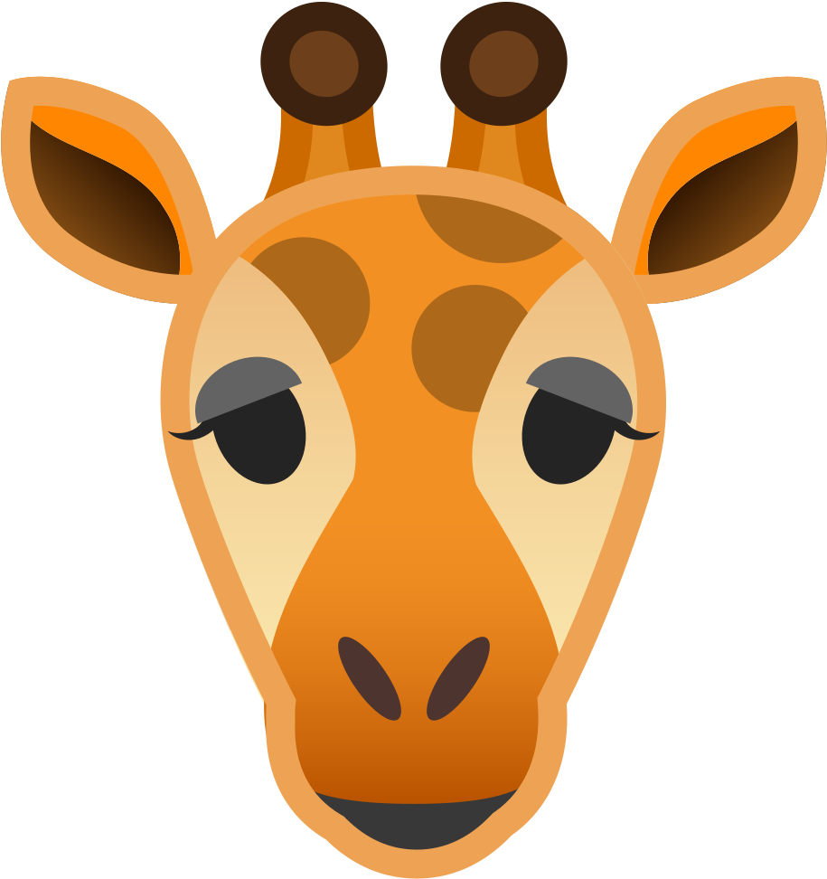 Giraffe Cartoon 桌布 壁紙 — 一個風格化的卡通長頸鹿臉，有大眼睛和斑點，背景為黑色。