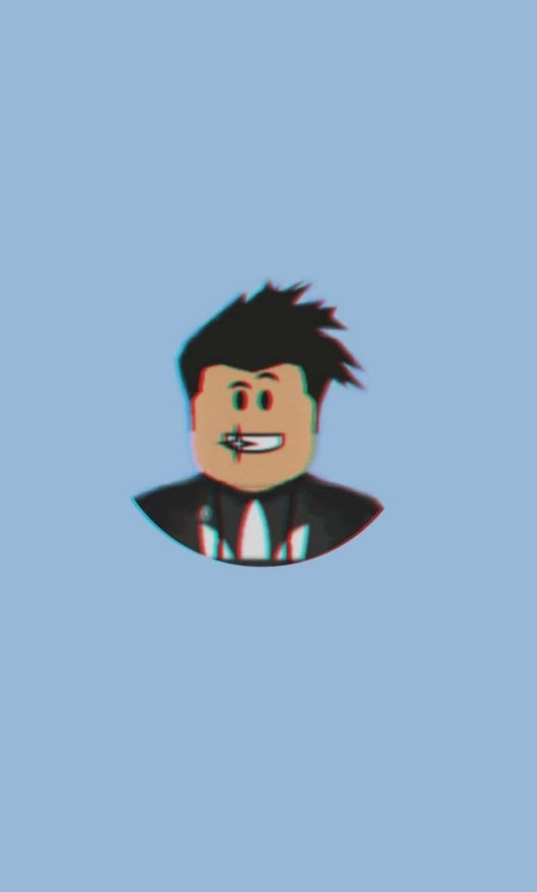 Roblox 桌布 壁紙 — 一個風格化的卡通頭像，有著尖刺黑髮和燦爛笑容，漂浮在純淺藍色背景上。