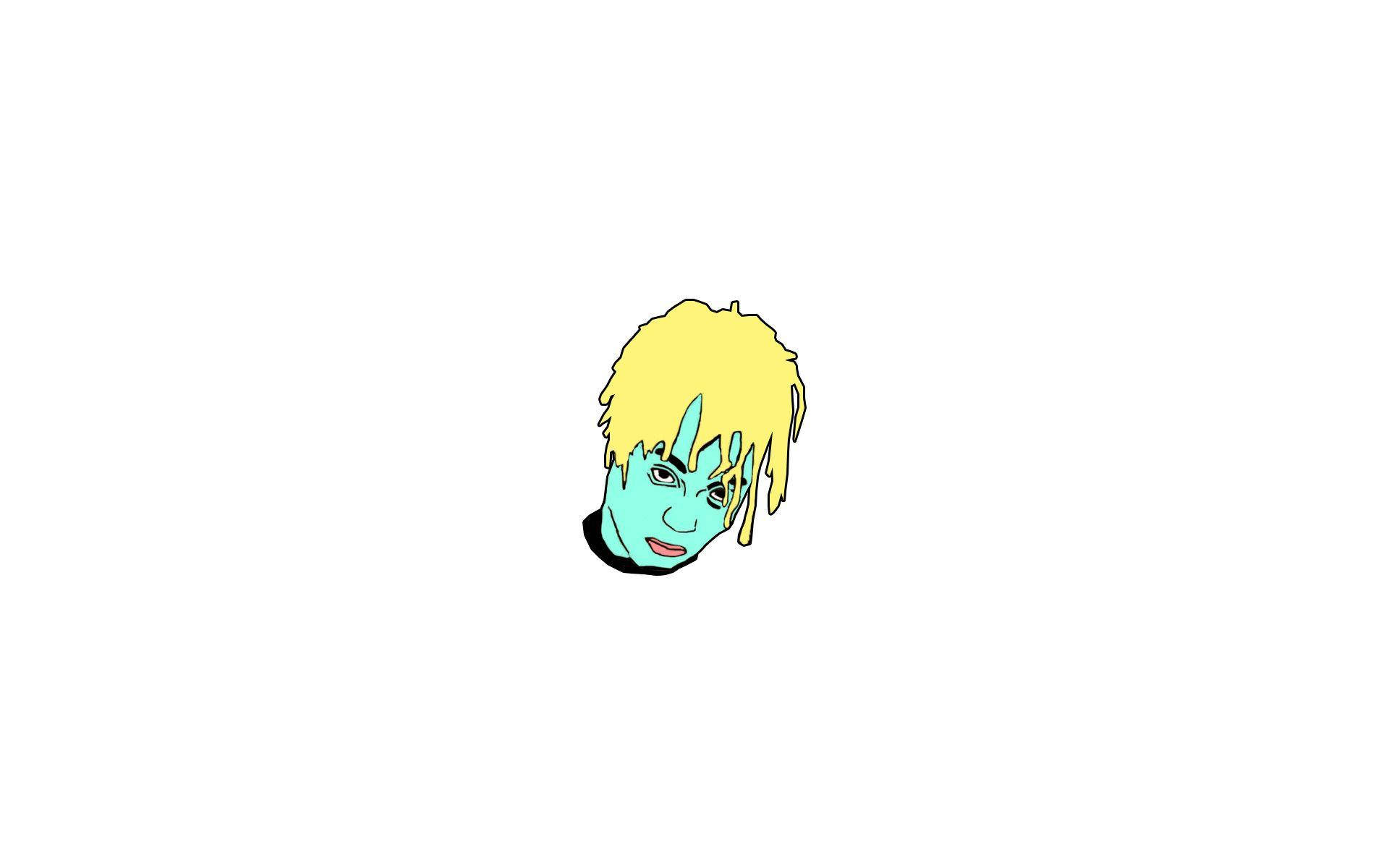Animated Juice Wrld 桌布 壁紙 — 一個風格化的卡通頭像，黃色頭髮和青綠色皮膚，位於純白色背景中央。