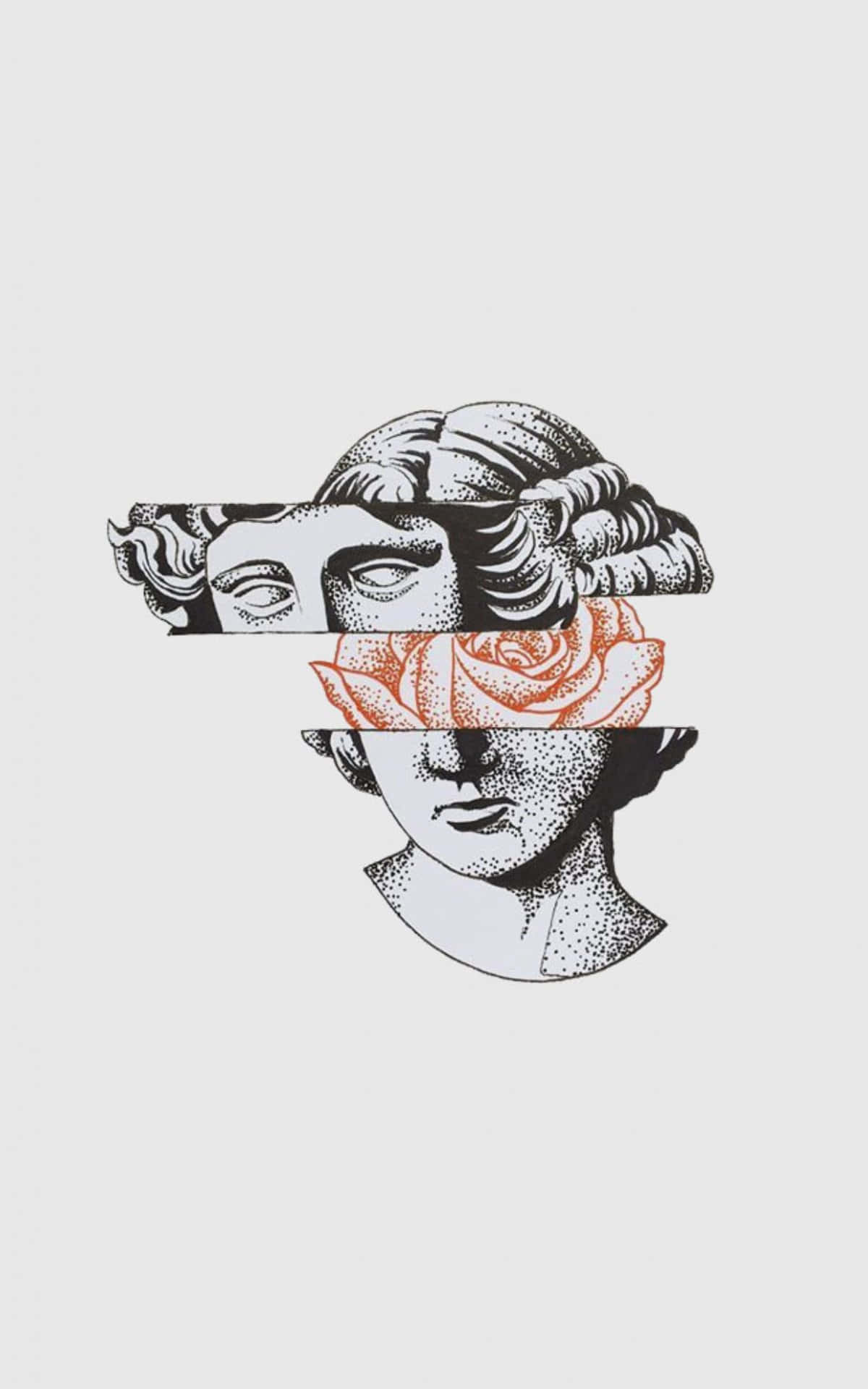 Aesthetic Drawings 桌布 壁紙 — 一個風格化的古典半身像，以玫瑰取代其眼睛的點陣插圖。