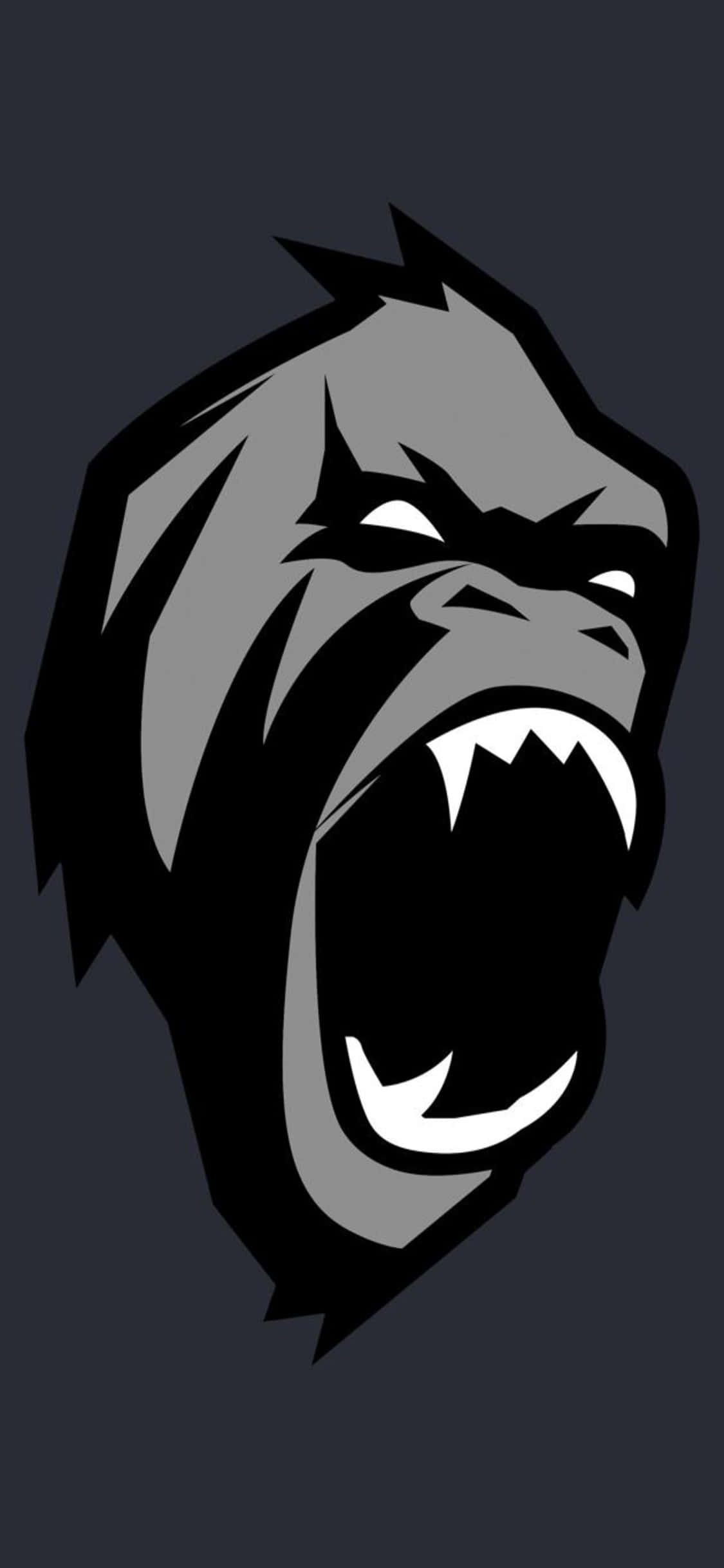 iPhone X Gorilla 桌布 壁紙 — 一個風格化的咆哮猩猩頭部，以灰階呈現，線條銳利，表情強烈，背景深色。