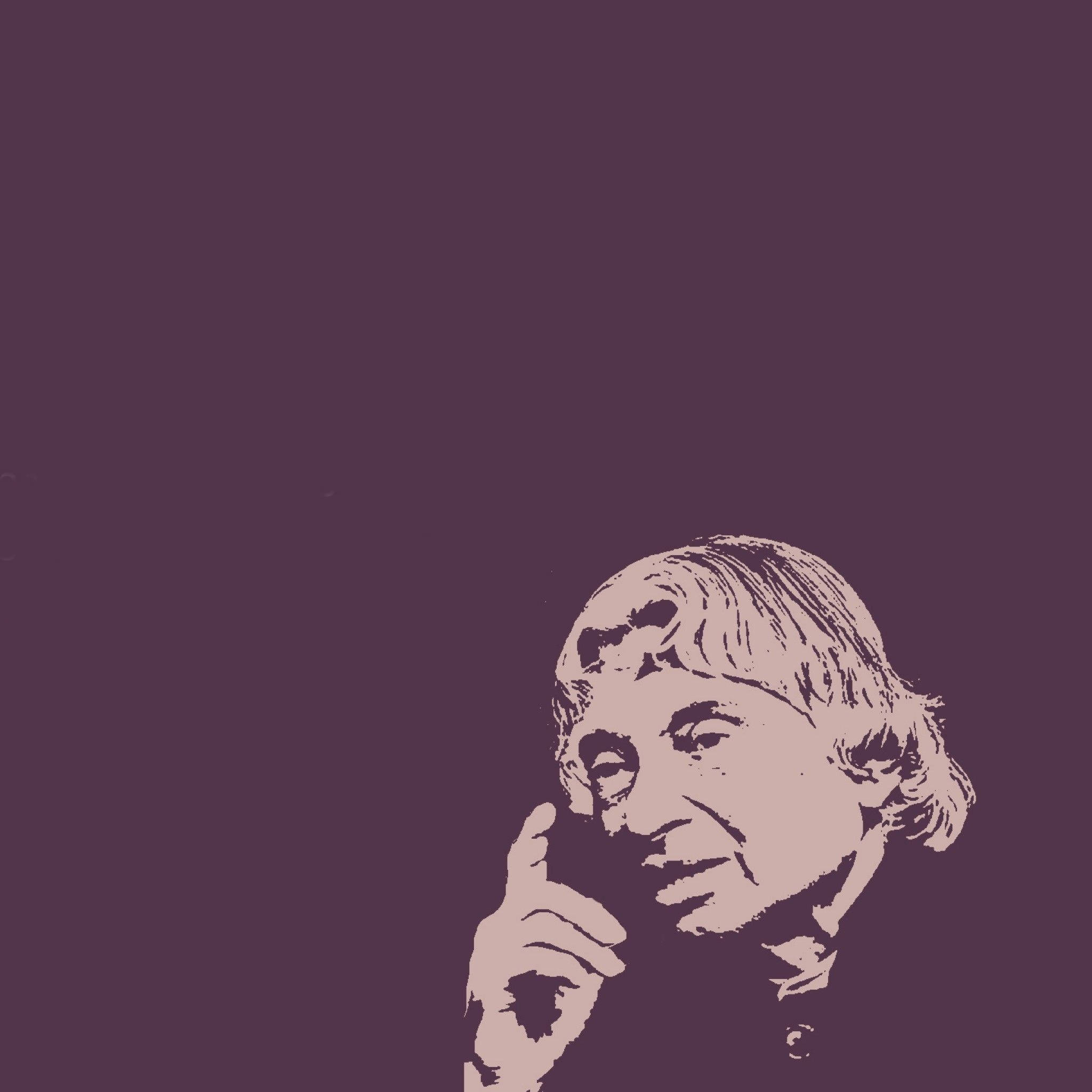 India 桌布 壁紙 — 一個風格化的單色肖像，描繪一個沉思的人，手靠近下巴，背景為純紫色。