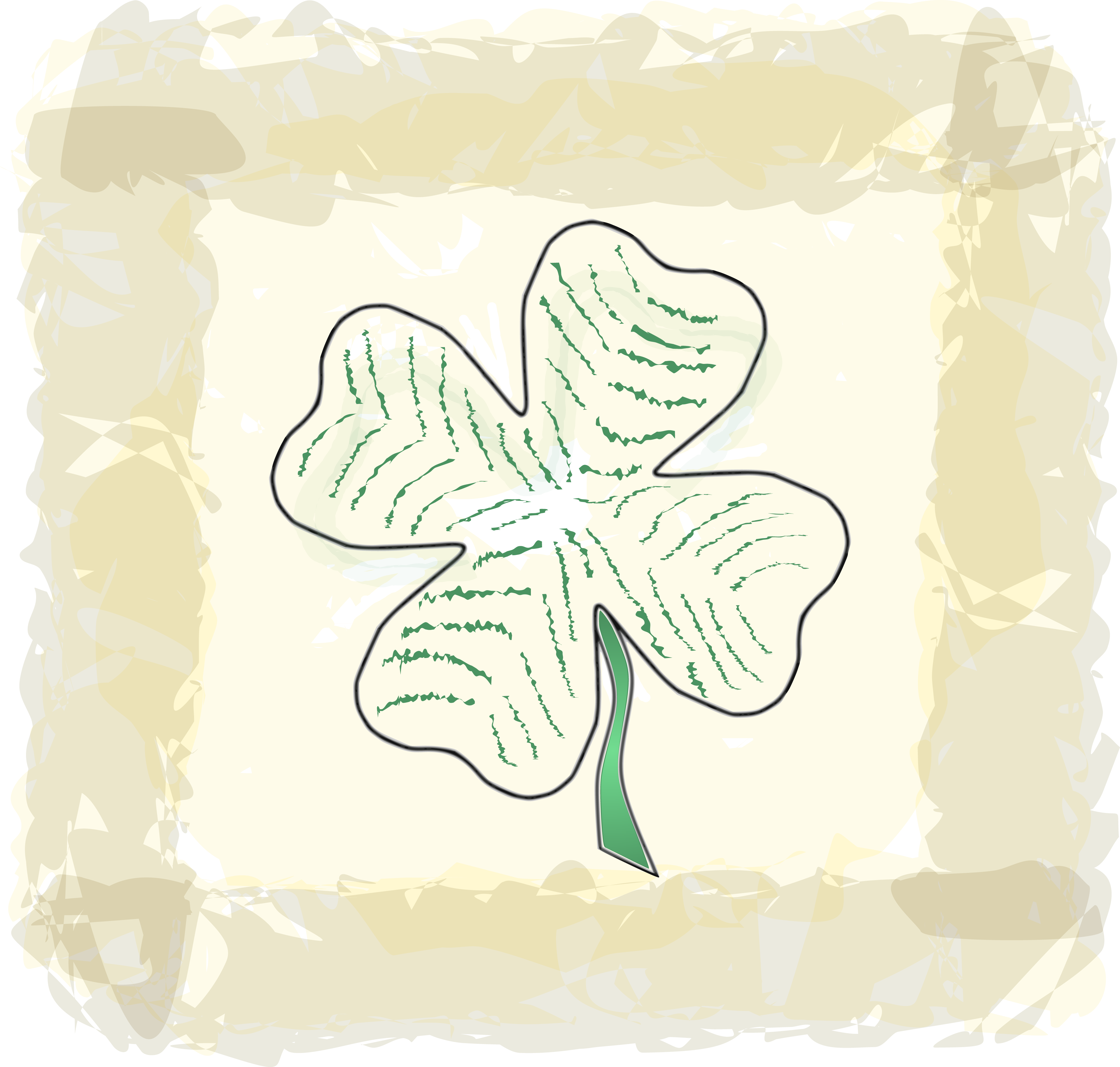 Saint Patricks Day 桌布 壁紙 — 一個風格化的四葉草，帶有綠色葉脈和撕裂紙邊框，背景為奶油色。