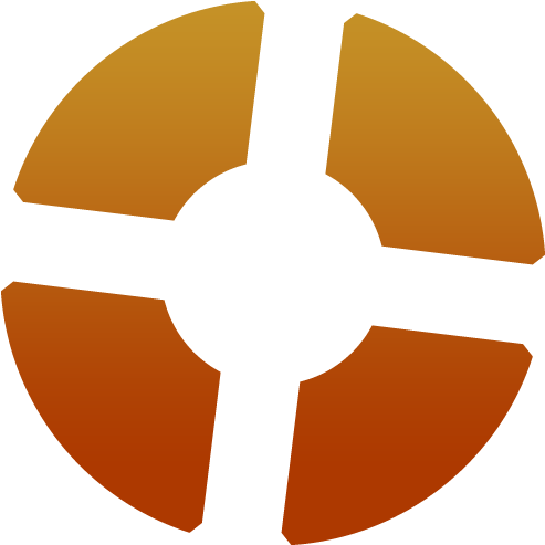 Tf2 Logo 桌布 壁紙 — 一個風格化的圓形標誌，四個橙色漸變部分從黑色中心向外輻射，背景為黑色。