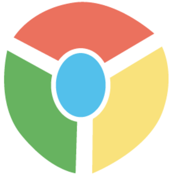 Chrome 桌布 壁紙 — 一個風格化的圓形標誌，有四個彩色部分：紅色、綠色、黃色和藍色，由黑色線條分隔。