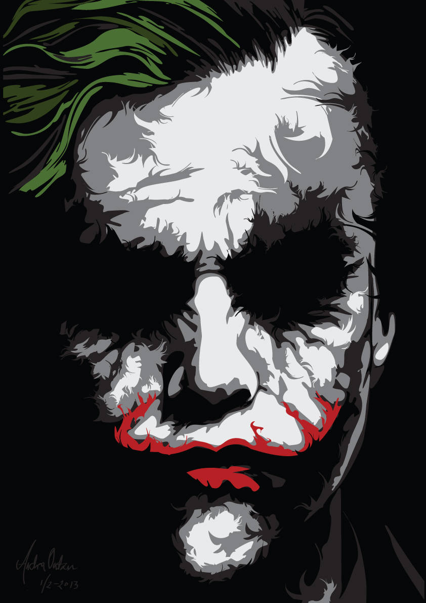 Why So Serious Joker 桌布 壁紙 — 一個風格化的圖形肖像，描繪小丑，擁有綠色頭髮、白色臉龐、黑色眼窩和紅色咧嘴笑，背景為黑色。