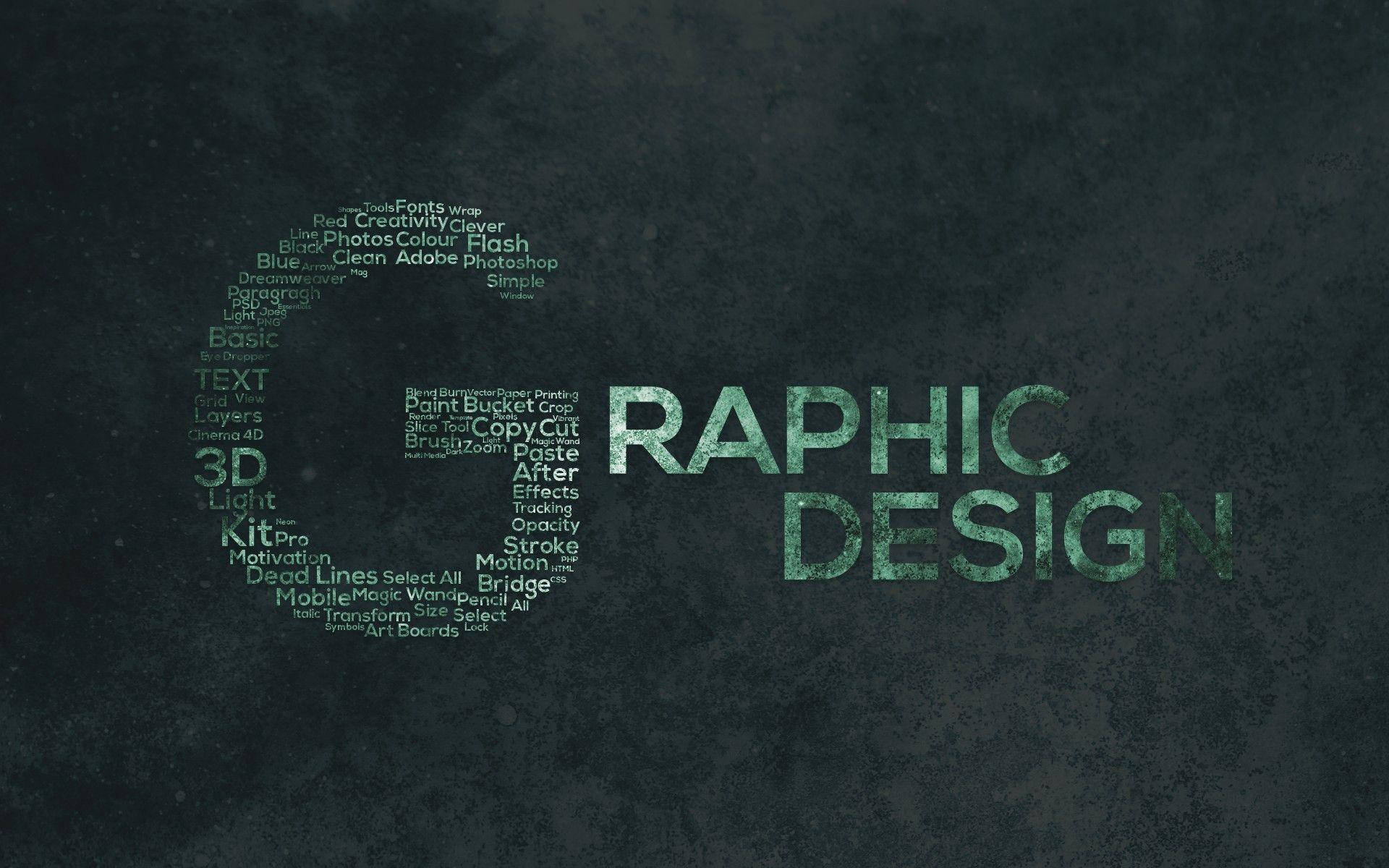 Typography 桌布 壁紙 — 一個風格化的圖形設計文字雲，形狀像燈泡，置於深色紋理背景上。