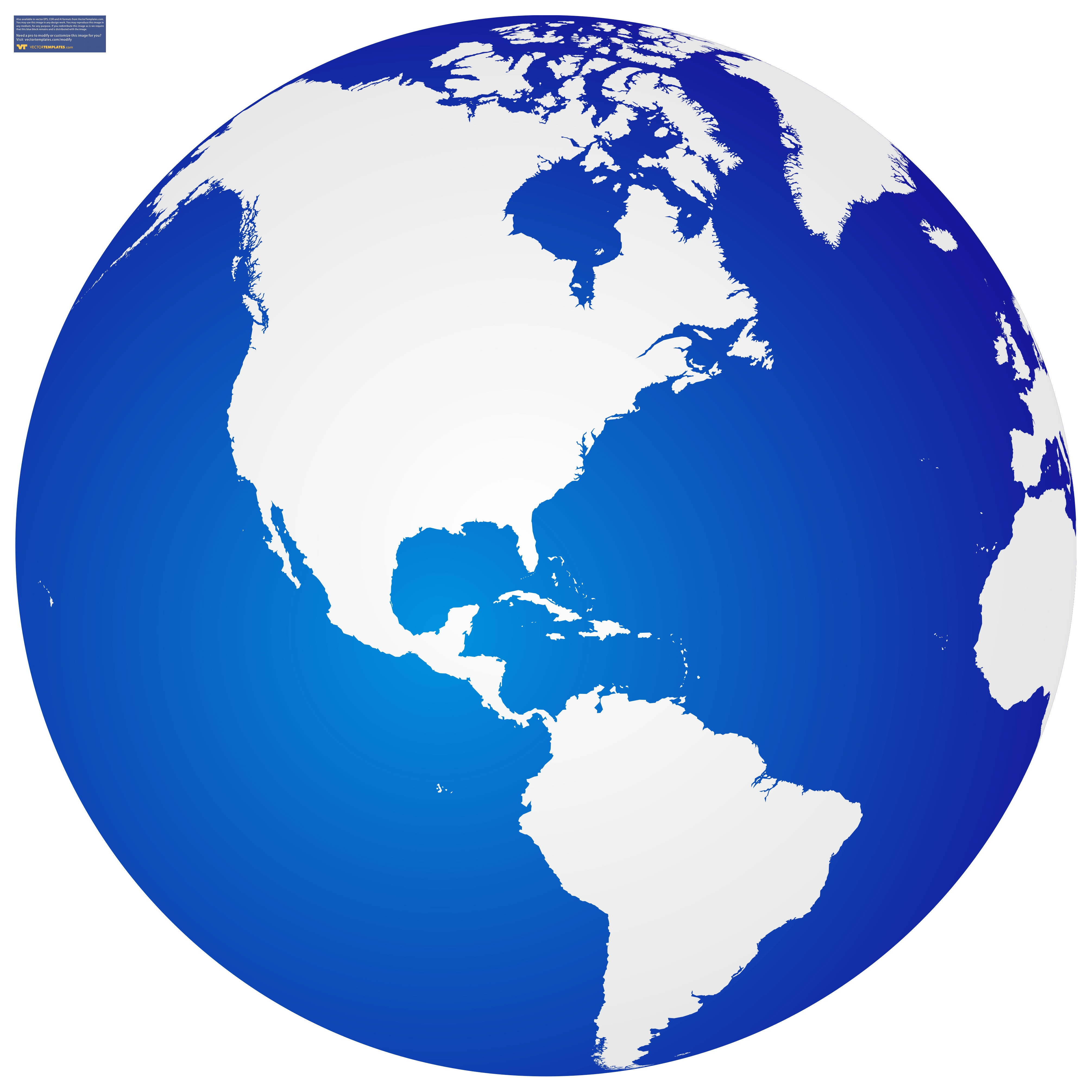 World Globe 桌布 壁紙 — 一個風格化的地球儀，白色大陸在漸變藍色海洋上，以美洲為中心。