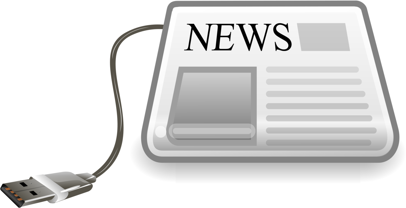 電子 桌布 壁紙 — 一個風格化的報紙圖示，帶有「NEWS」文字，透過USB線連接到USB連接埠。