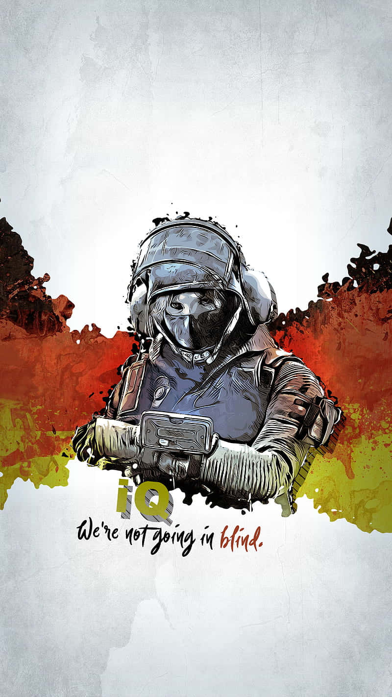 Android Rainbow Six Siege 桌布 壁紙 — 一個風格化的士兵穿著戰術裝備，手持裝置，背景是火熱的橙色和黃色飛濺紋理。