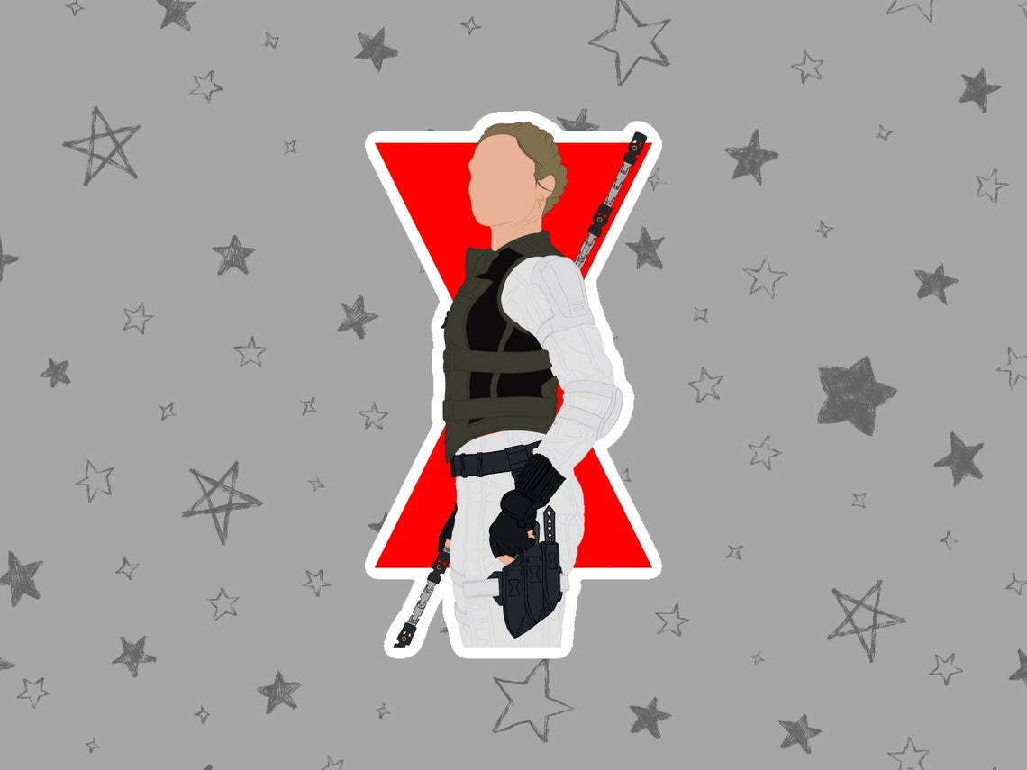 Yelena 桌布 壁紙 — 一個風格化的士兵穿著戰術裝備，站在灰色星空背景上的紅色X內。