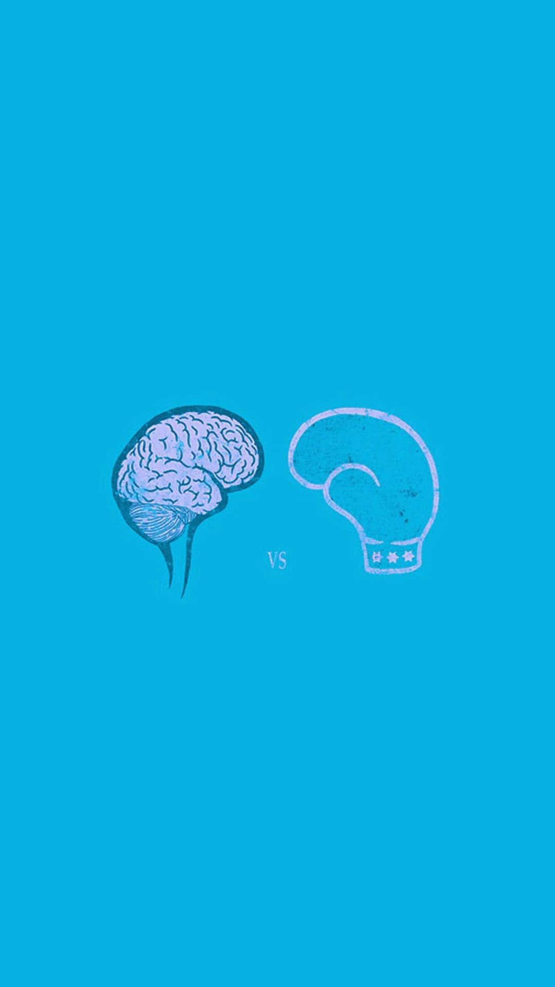Brain 桌布 壁紙 — 一個風格化的大腦和拳擊手套在純藍色背景上對峙，中間有一個簡單的VS分隔線。