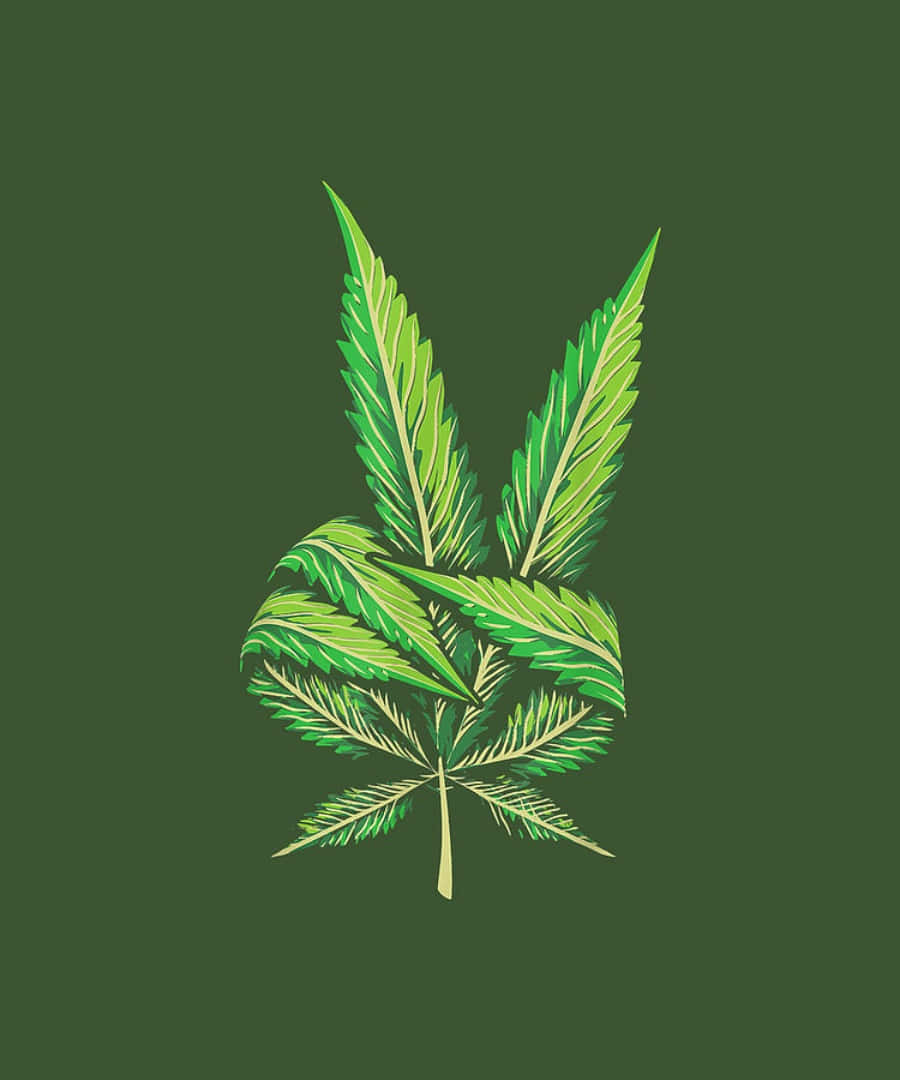 Weed Funny 桌布 壁紙 — 一個風格化的大麻葉插圖，帶有層疊的綠色色調，背景為深橄欖綠色。