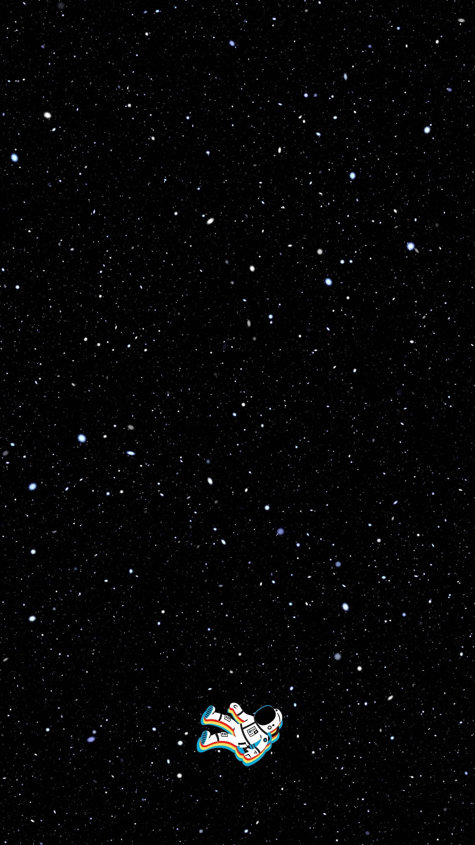 Stars 桌布 壁紙 — 一個風格化的太空人在深邃太空的廣闊星空中平靜地漂浮。