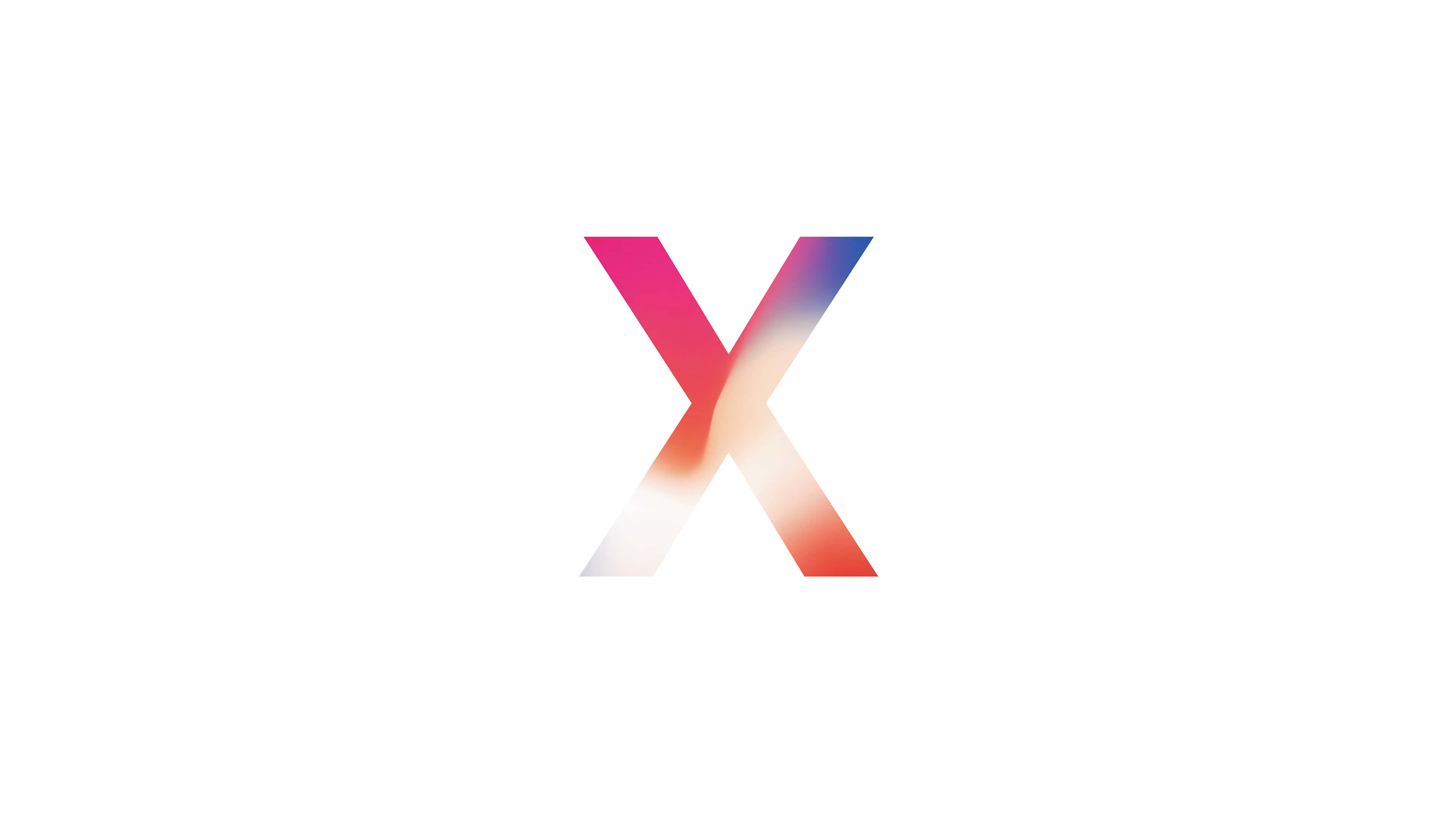 iPhone X Apple Logo 桌布 壁紙 — 一個風格化的字母 X，帶有粉紅、藍色和橙色的漸變，背景為純白色。
