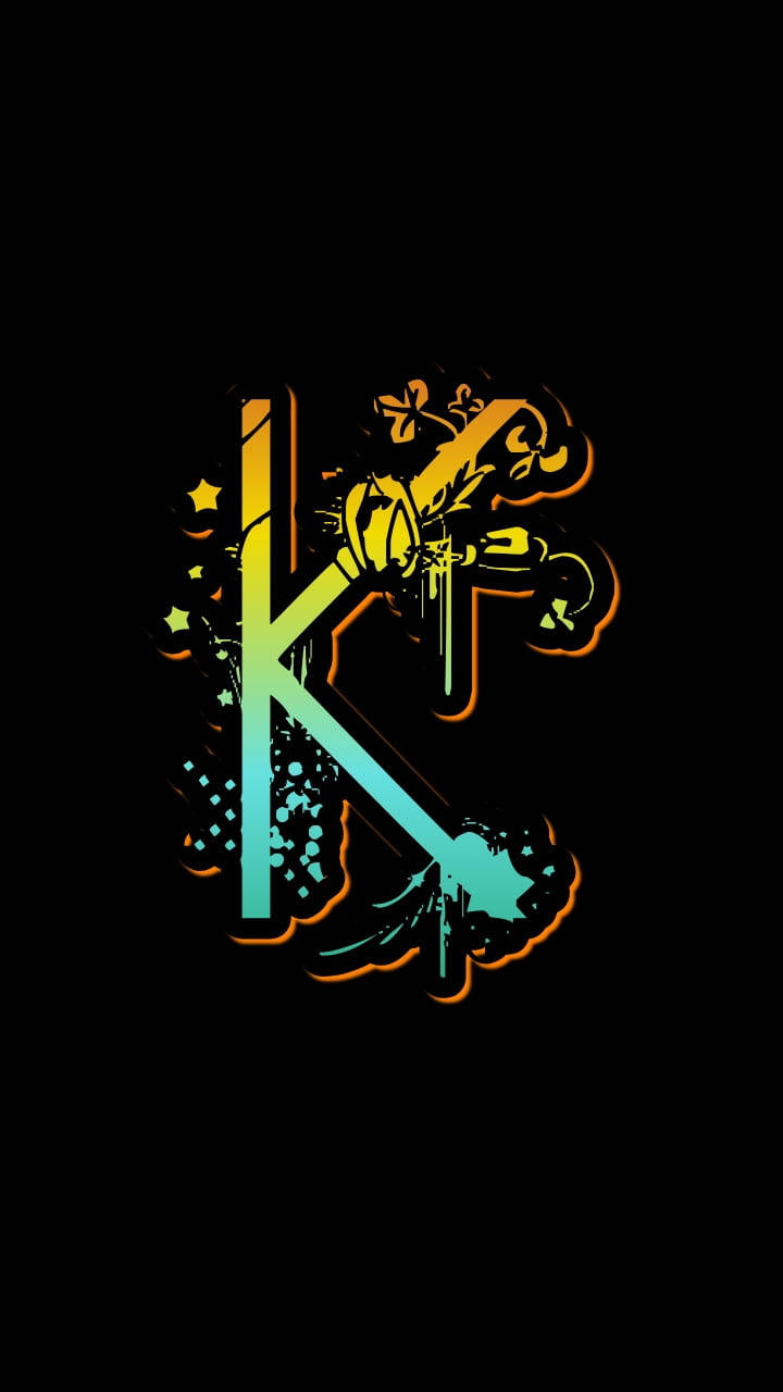 風格化的字母K，帶有彩色漸變和塗鴉元素，背景為黑色。 — 字母K動圖 壁紙