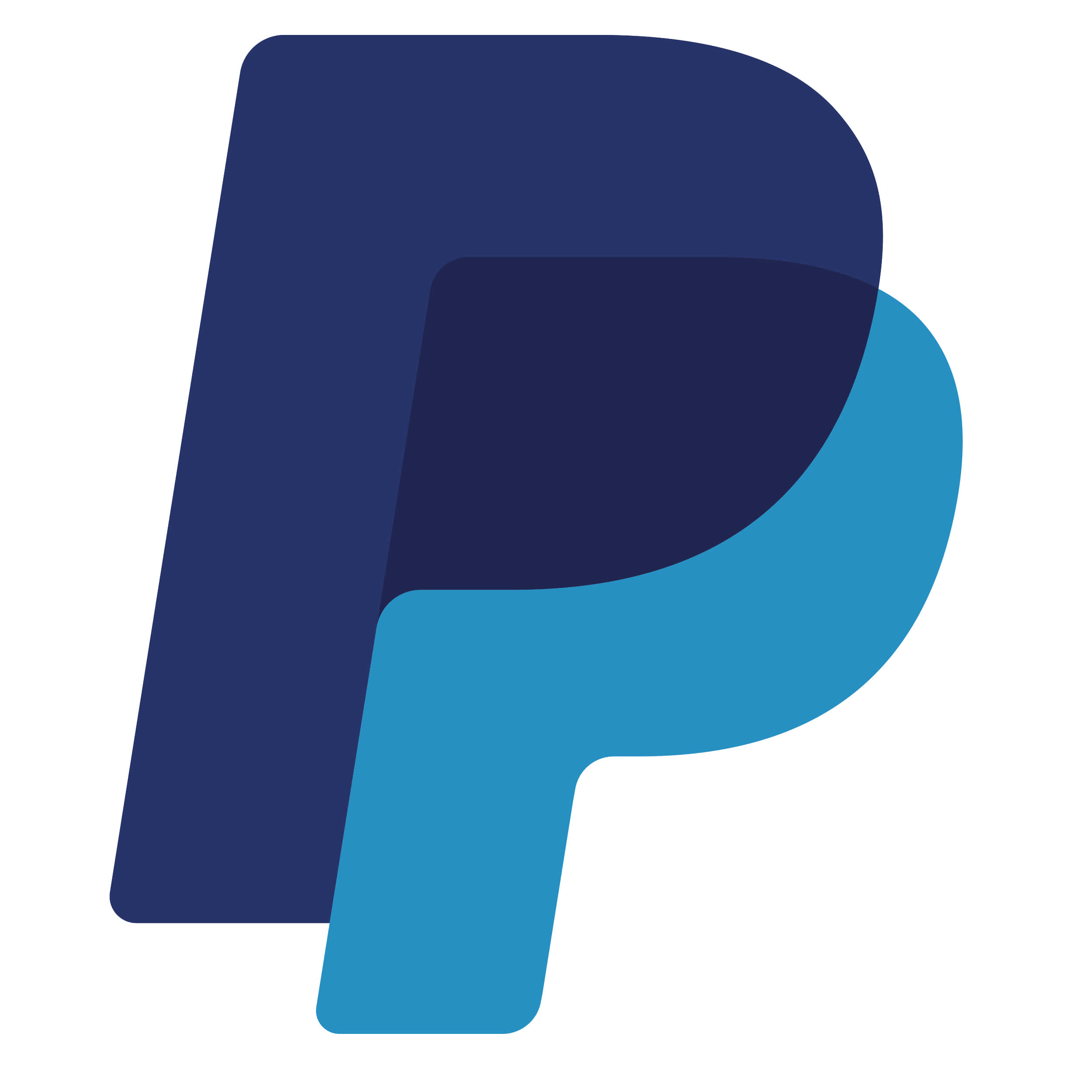 PayPal 桌布 壁紙 — 一個風格化的字母P，以深藍色和淺藍色呈現，帶有重疊的幾何形狀，背景為白色。