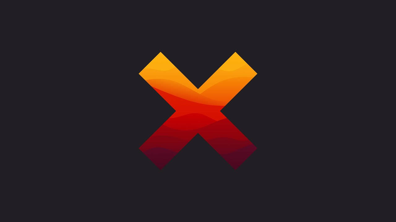 X 桌布 壁紙 — 一個風格化的字母X，帶有漸變橙紅色調，置於深色背景上。