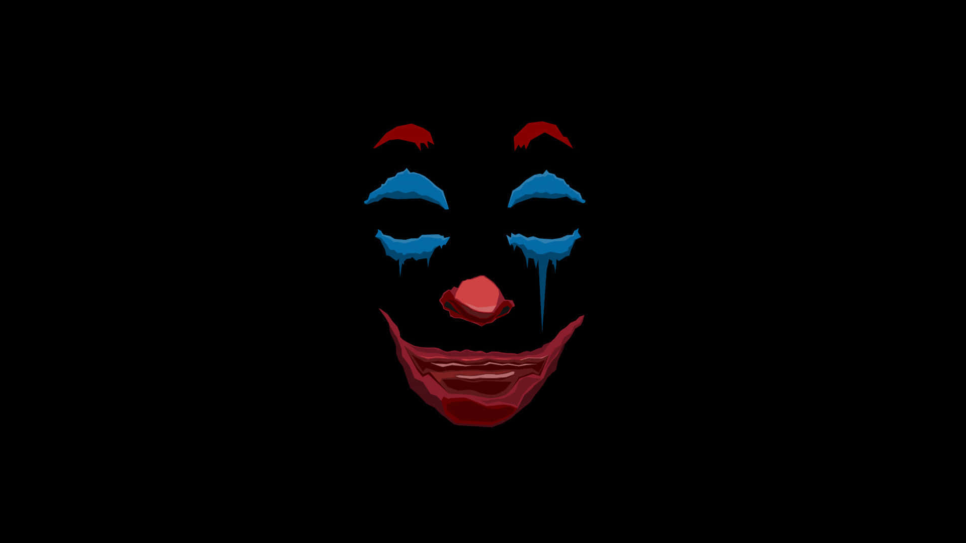 1080p Amoled 桌布 壁紙 — 一個風格化的小丑臉，紅色和藍色化妝品在黑色背景上滴落。