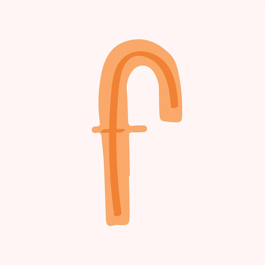 F 桌布 壁紙 — 一個風格化的小寫字母 f，以溫暖的橙色調呈現，背景為柔和的米色。
