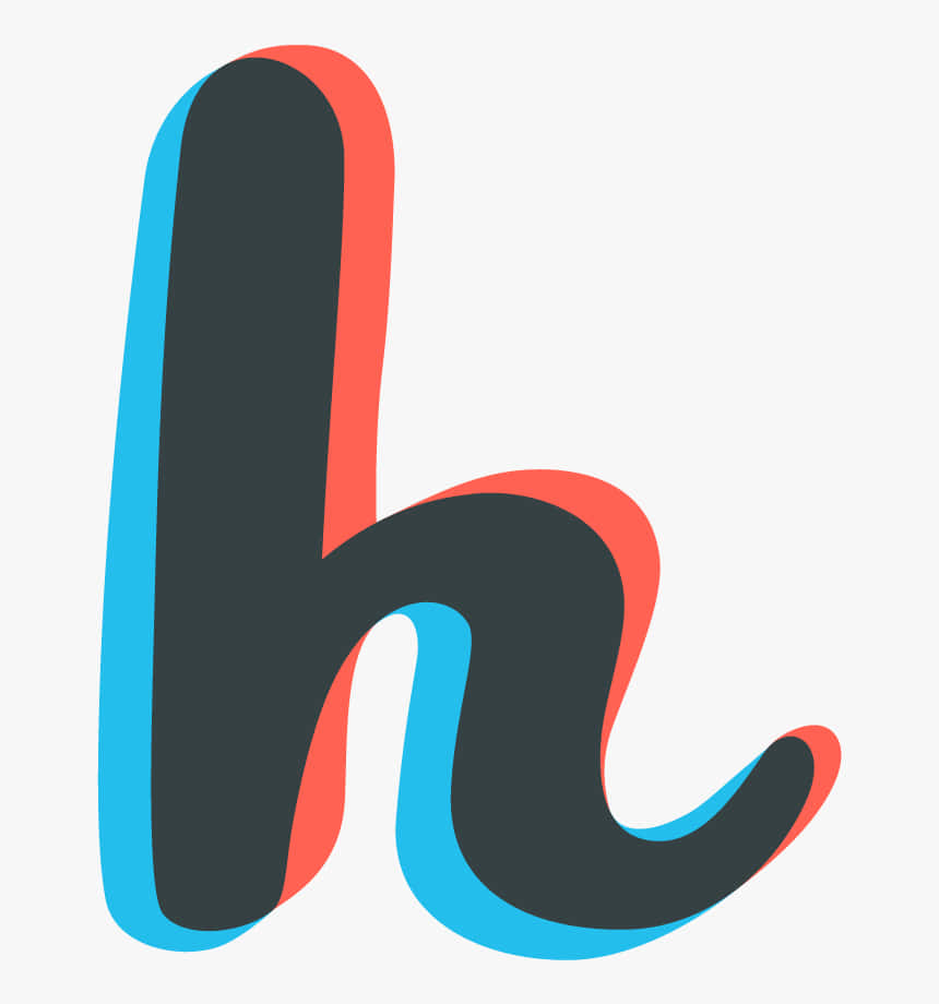 字母動畫 桌布 壁紙 — 一個風格化的小寫字母h，帶有粗黑色填充和鮮豔的藍色和紅色輪廓，背景為淺灰色。