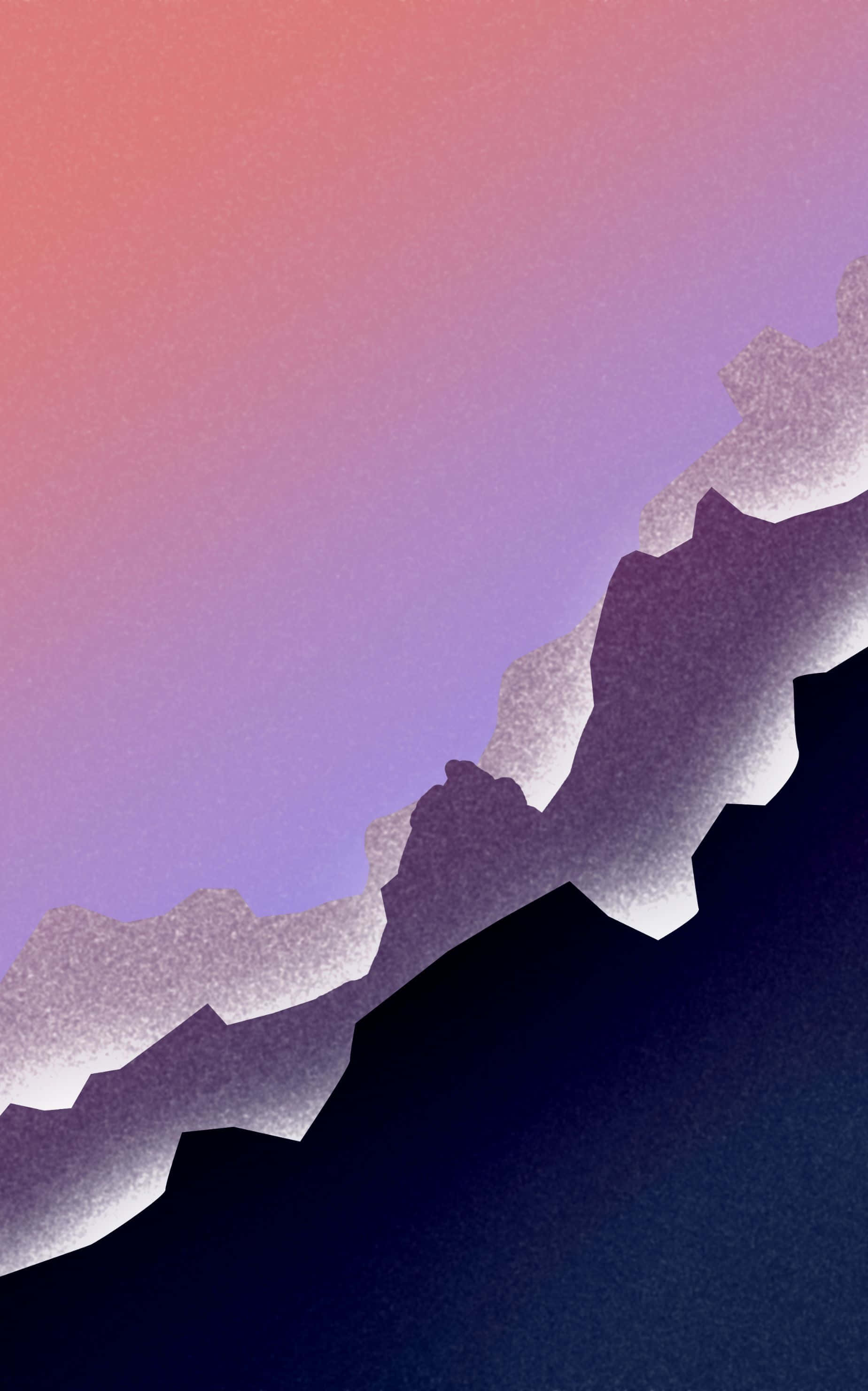 1848x2960 桌布 壁紙 — 一個風格化的山脈輪廓，背景是粉紅色到紫色的漸變天空，帶有紋理高光。