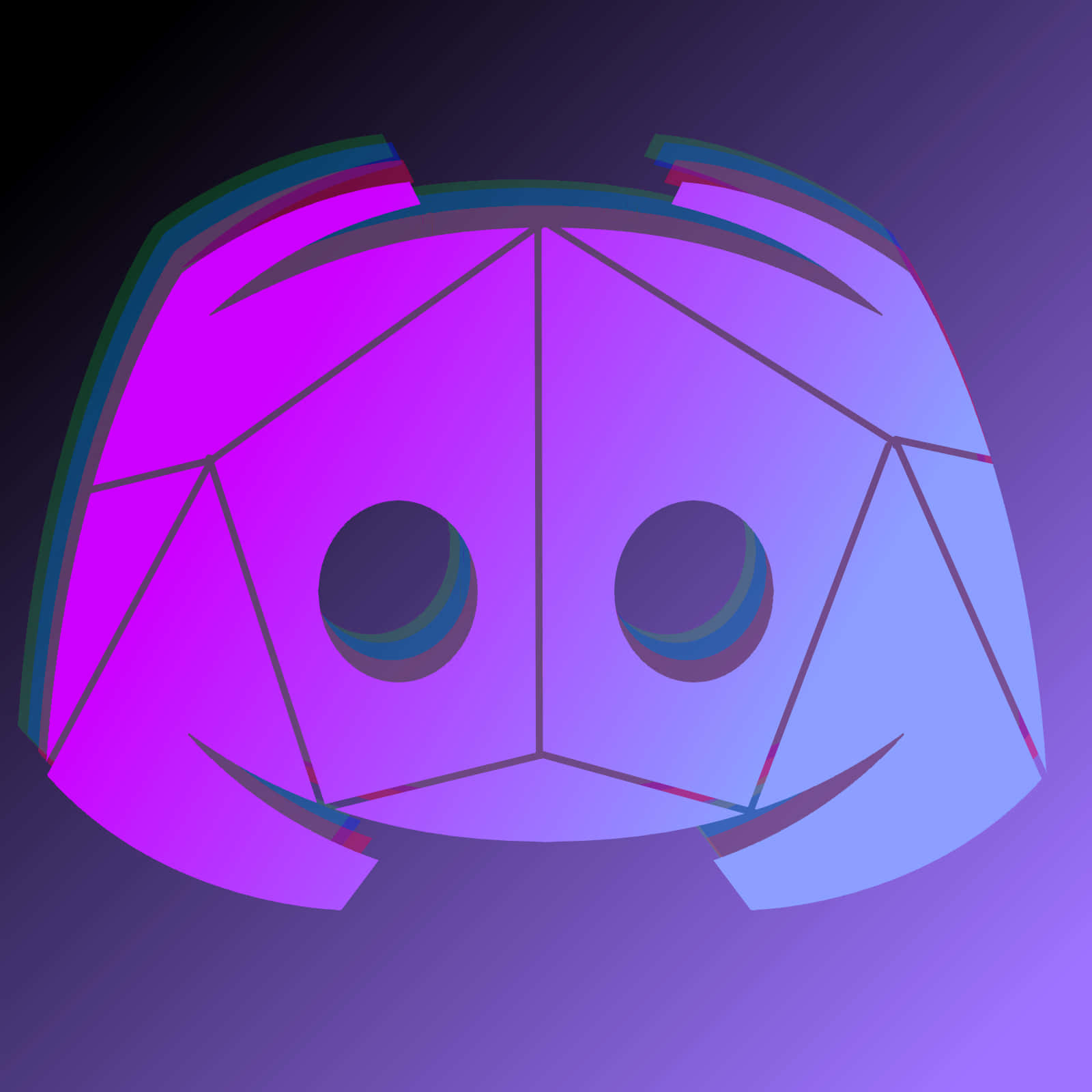 Discord 桌布 壁紙 — 一個風格化的幾何豬頭，帶有鮮豔的紫色漸變和銳利的線條，置於深紫色背景上。