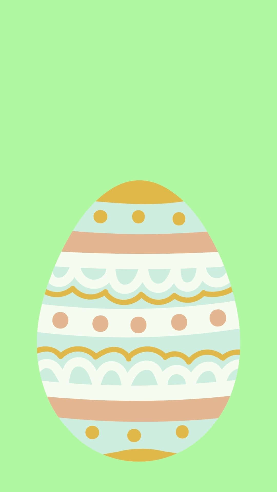 Easter Egg 桌布 壁紙 — 一個風格化的復活節彩蛋，帶有粉彩條紋、扇貝和圓點，居中在薄荷綠背景上。