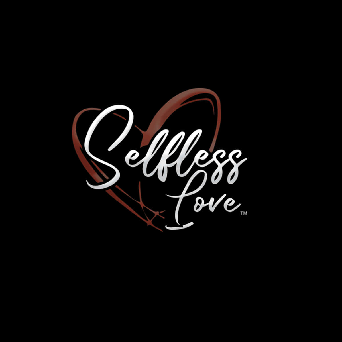 黑色背景上有一個白色文字標誌，在心形輪廓內寫著「Selfless Love」。 — 字型 GIF 壁紙