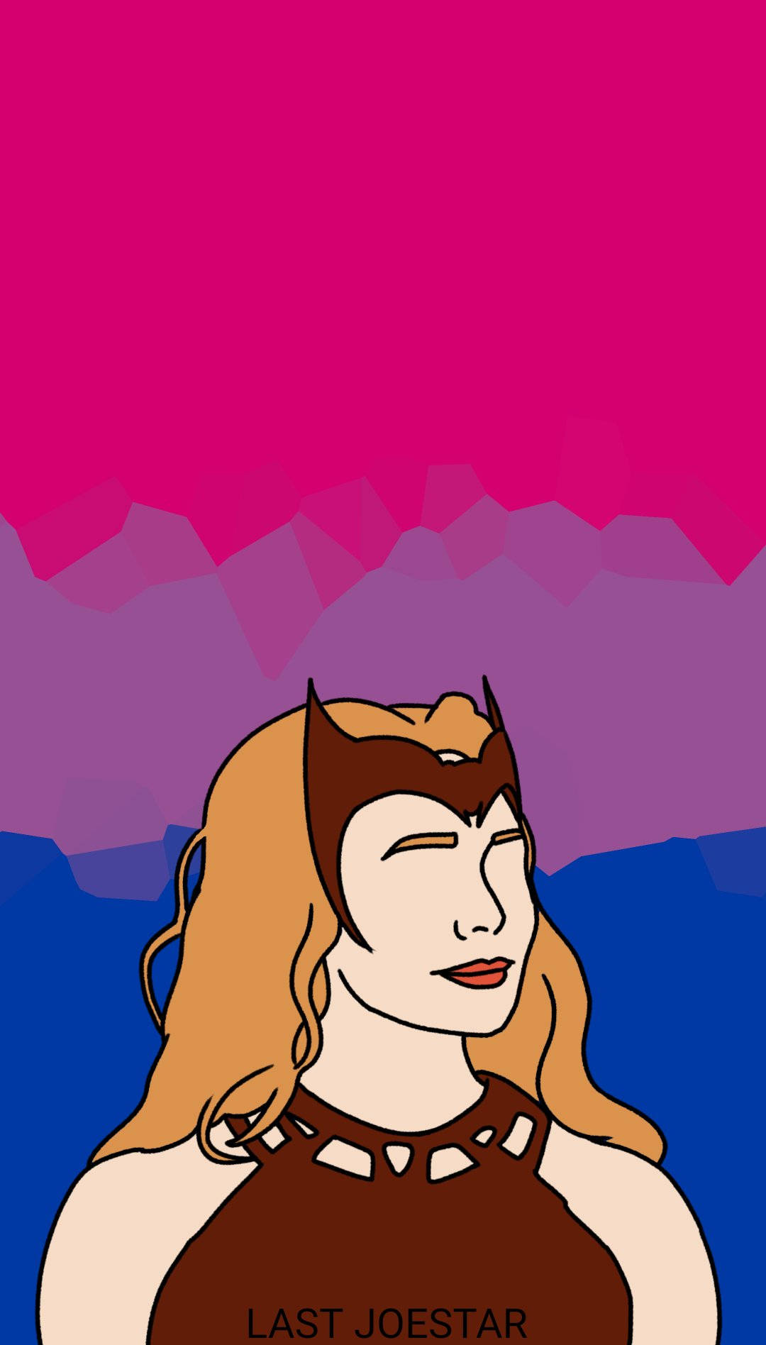 Bisexual 桌布 壁紙 — 一個風格化的插圖，描繪一位擁有貓耳和長金髮的女性，背景是充滿活力的粉紅、紫和藍色漸變。