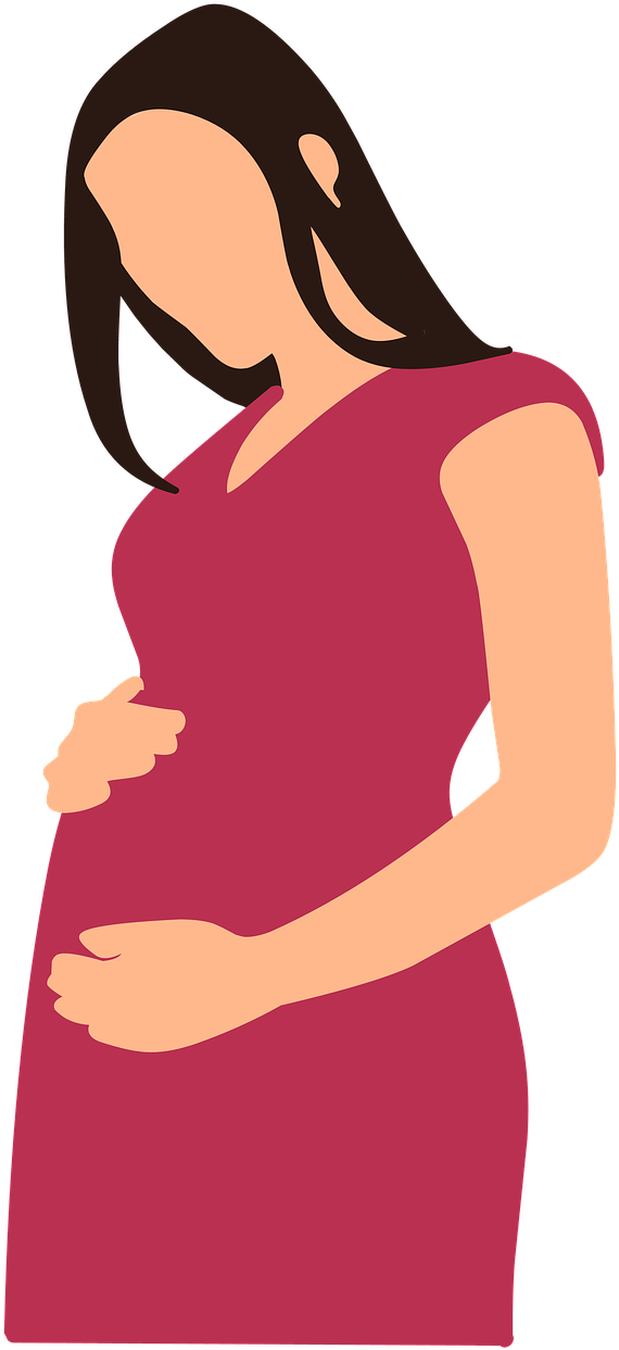 Pregnant Belly 桌布 壁紙 — 一個風格化的插圖，描繪一位穿著栗色連衣裙的孕婦，用雙手輕輕地捧著她的肚子。