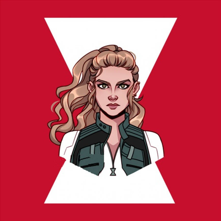 Yelena 桌布 壁紙 — 一個風格化的插圖，描繪一位金髮綠眼、穿著綠色背心的女性，背景是帶有白色X的大膽紅色。
