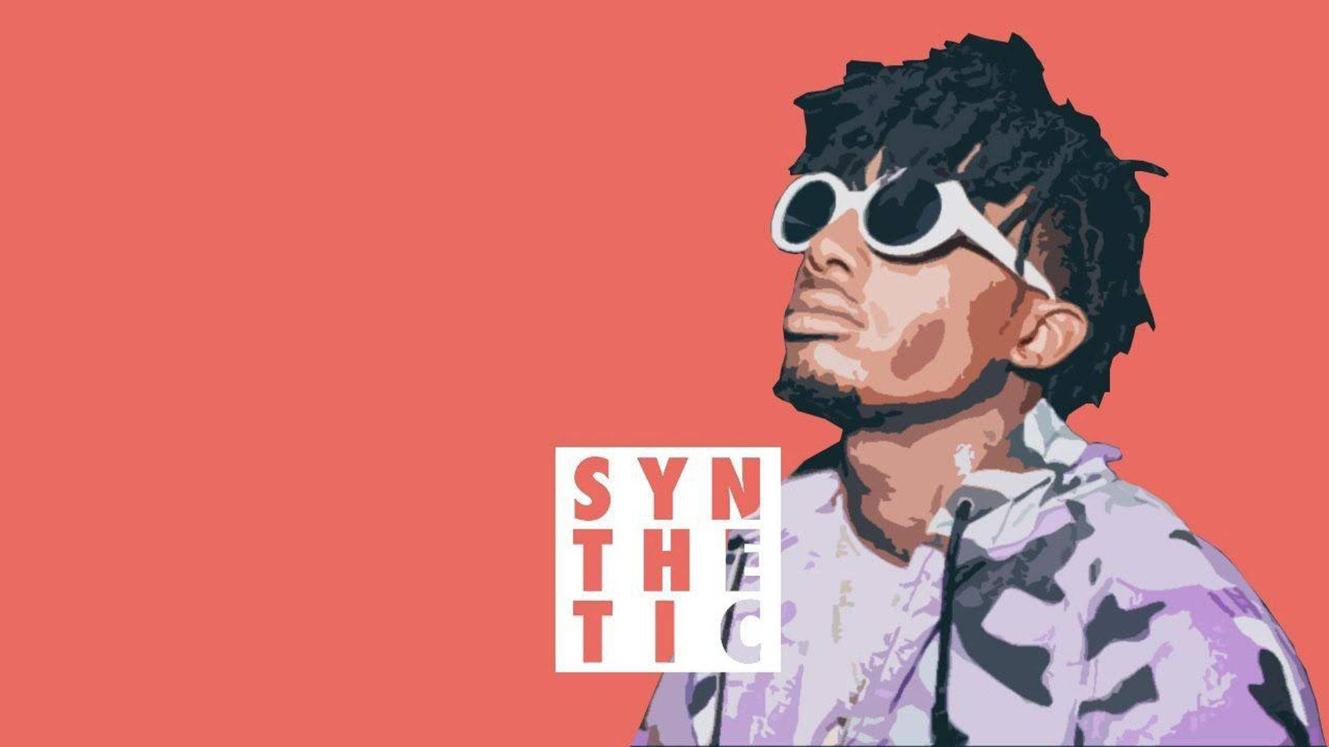Carti 桌布 壁紙 — 一個風格化的插圖，描繪一個捲髮、戴白色太陽眼鏡的男人，背景是純珊瑚色。