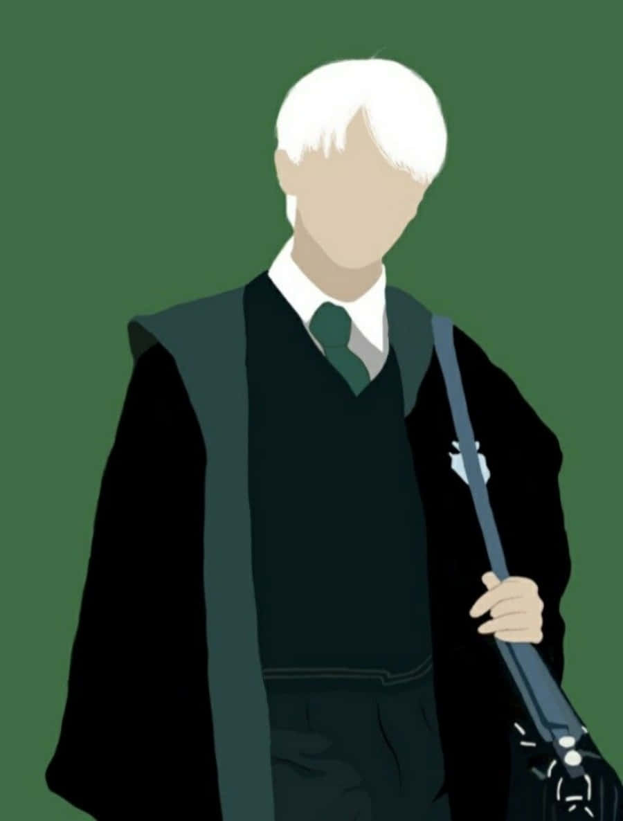 Harry Potter Profile 桌布 壁紙 — 一個風格化的插圖，描繪一個白髮人物穿著深色長袍和綠色領帶，背景為純綠色。