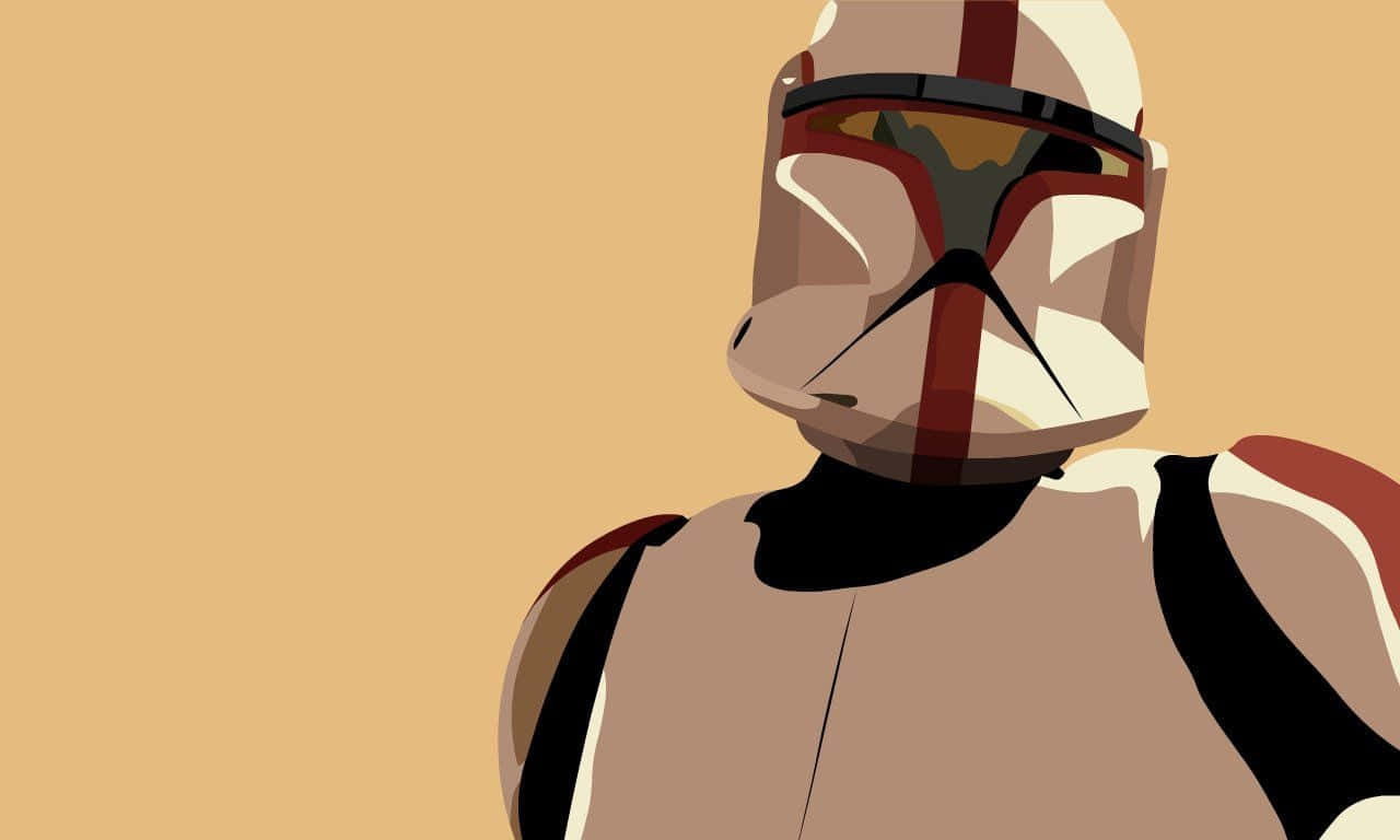 Star Wars Clone Troopers 桌布 壁紙 — 一個風格化的插圖，描繪一名身穿米色盔甲、帶有紅色和黑色標記的克隆人突擊隊員，背景為純色棕褐色。