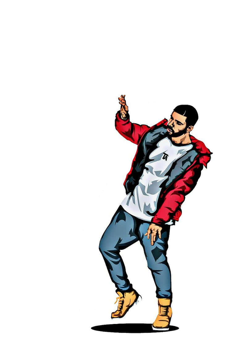 Hip Hop Free Fire 桌布 壁紙 — 一個風格化的插圖，描繪一名身穿紅色外套和牛仔褲的男子，在純白色背景前擺出動感舞蹈姿勢。