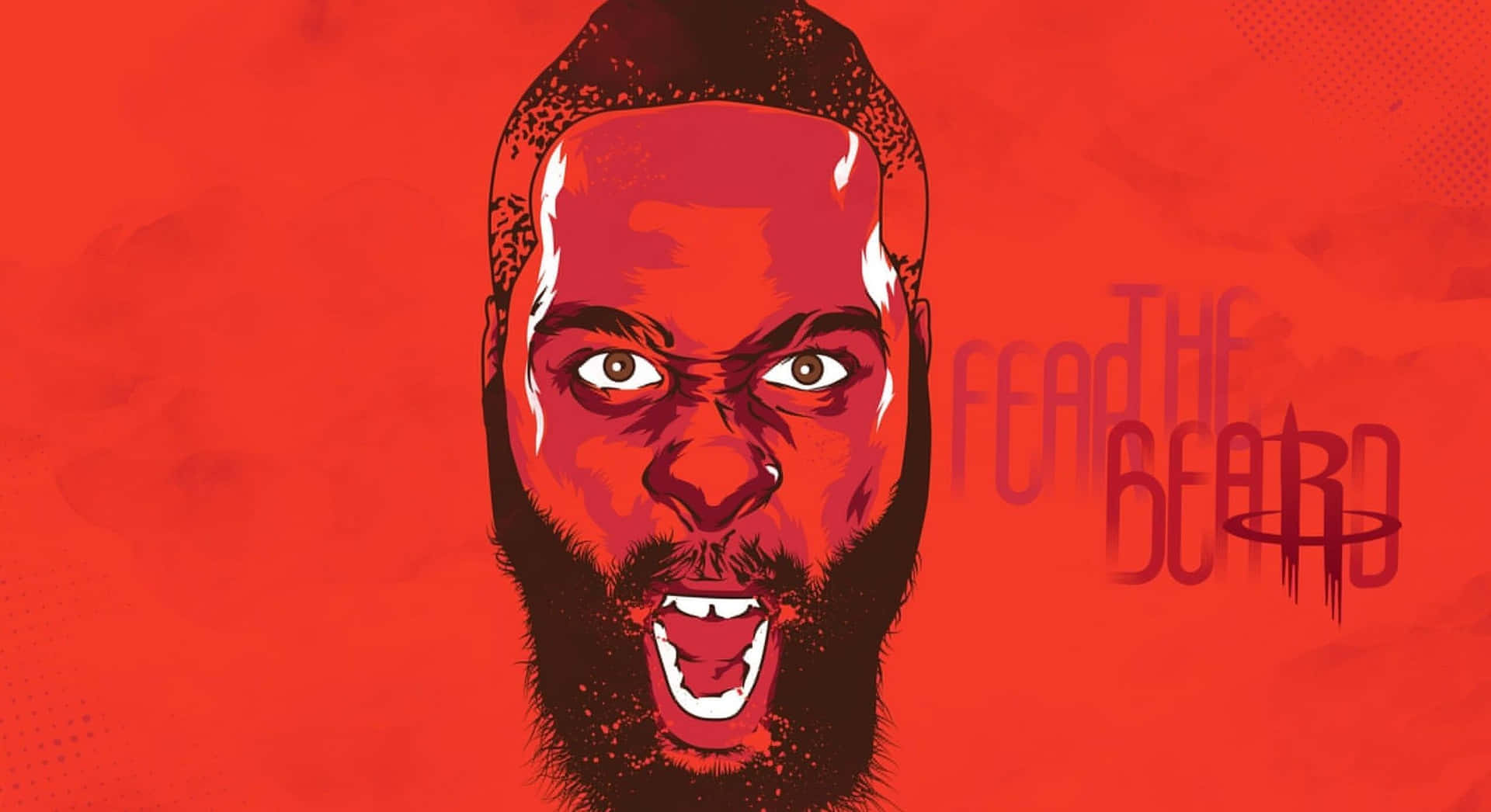 一幅兇猛的插圖肖像，一個鬍鬚男，帶有「Fear The Beard」文字。 — NBA 壁紙