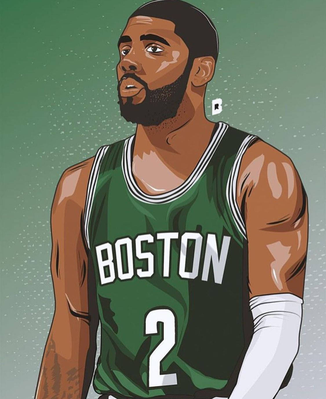 Marcus 桌布 壁紙 — 一個風格化的插圖，描繪了一名身穿綠色波士頓球衣、背號2號的籃球運動員，背景為斑點綠色。