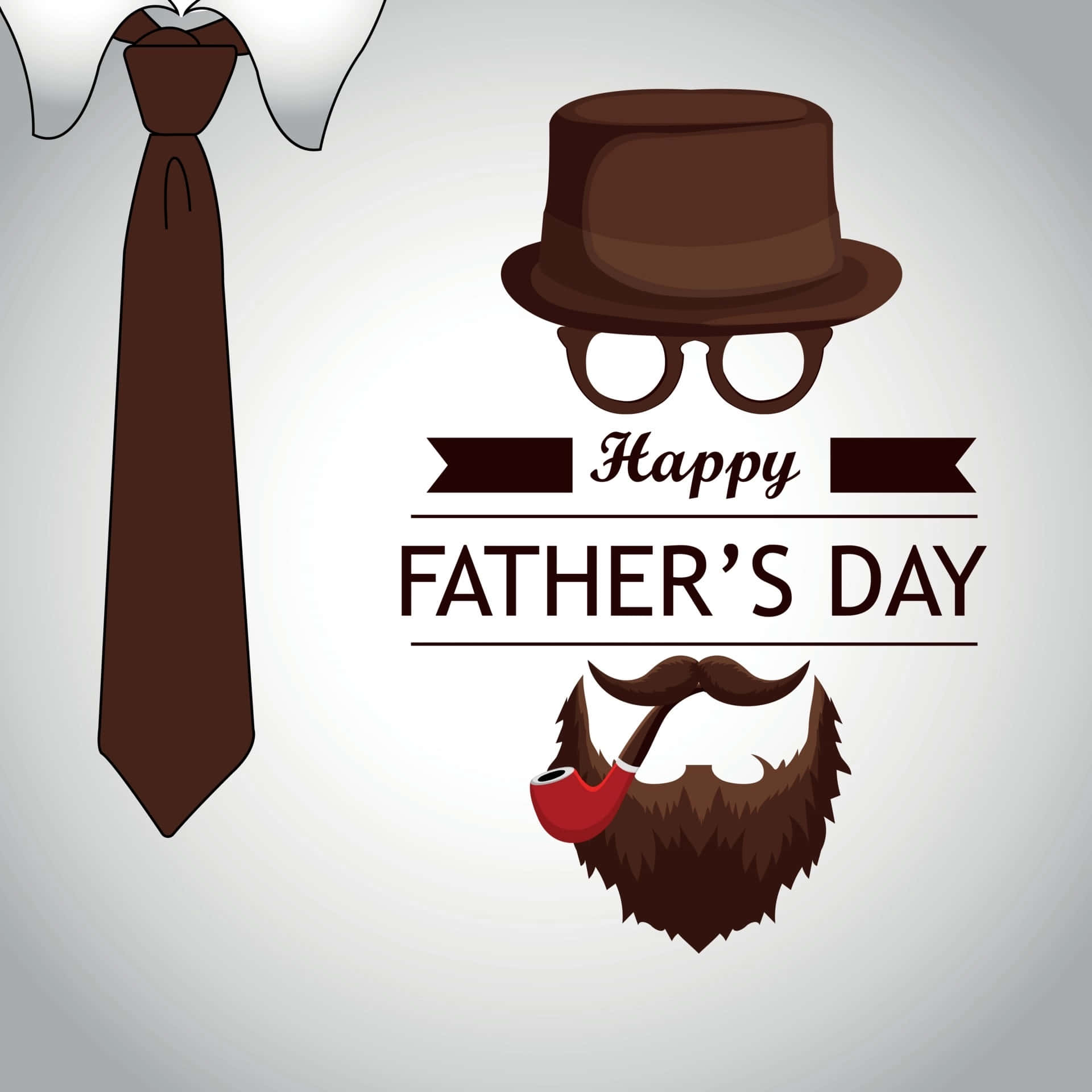 Fathers Day 桌布 壁紙 — 一個風格化的插圖慶祝父親節，包括棕色高帽、眼鏡、煙斗、鬍鬚、領帶和襯衫領。